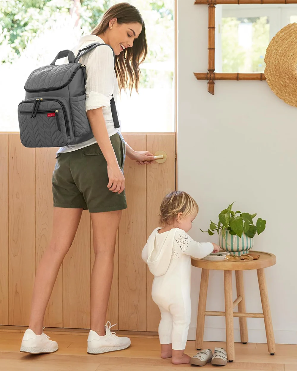 Skip Hop Forma Diaper Bag-Backpack-With Changing Pad-Extra Wide Opening & Lightweight Quilted Design-Grey - Image 14