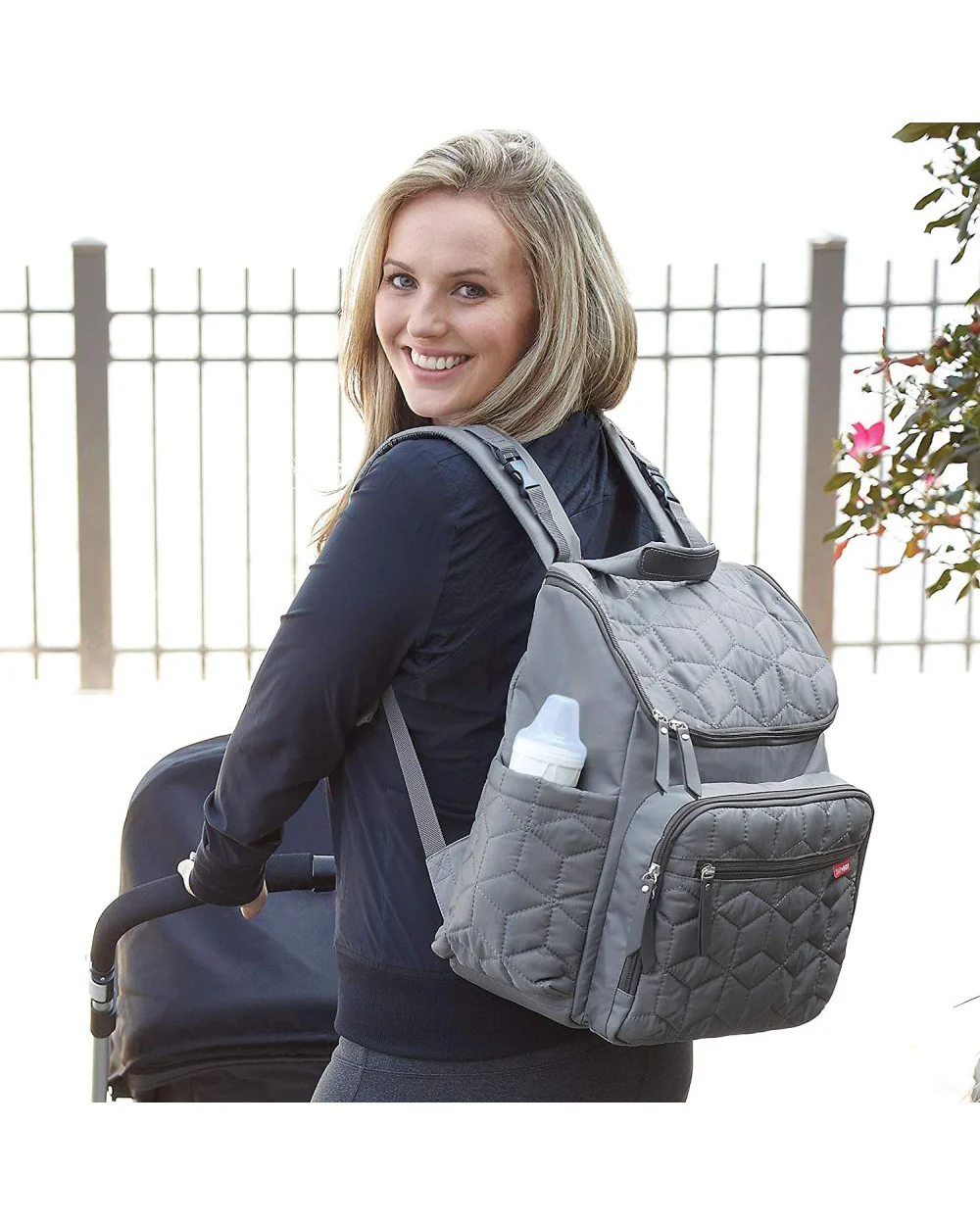 Skip Hop Forma Diaper Bag-Backpack-With Changing Pad-Extra Wide Opening & Lightweight Quilted Design-Grey - Image 15