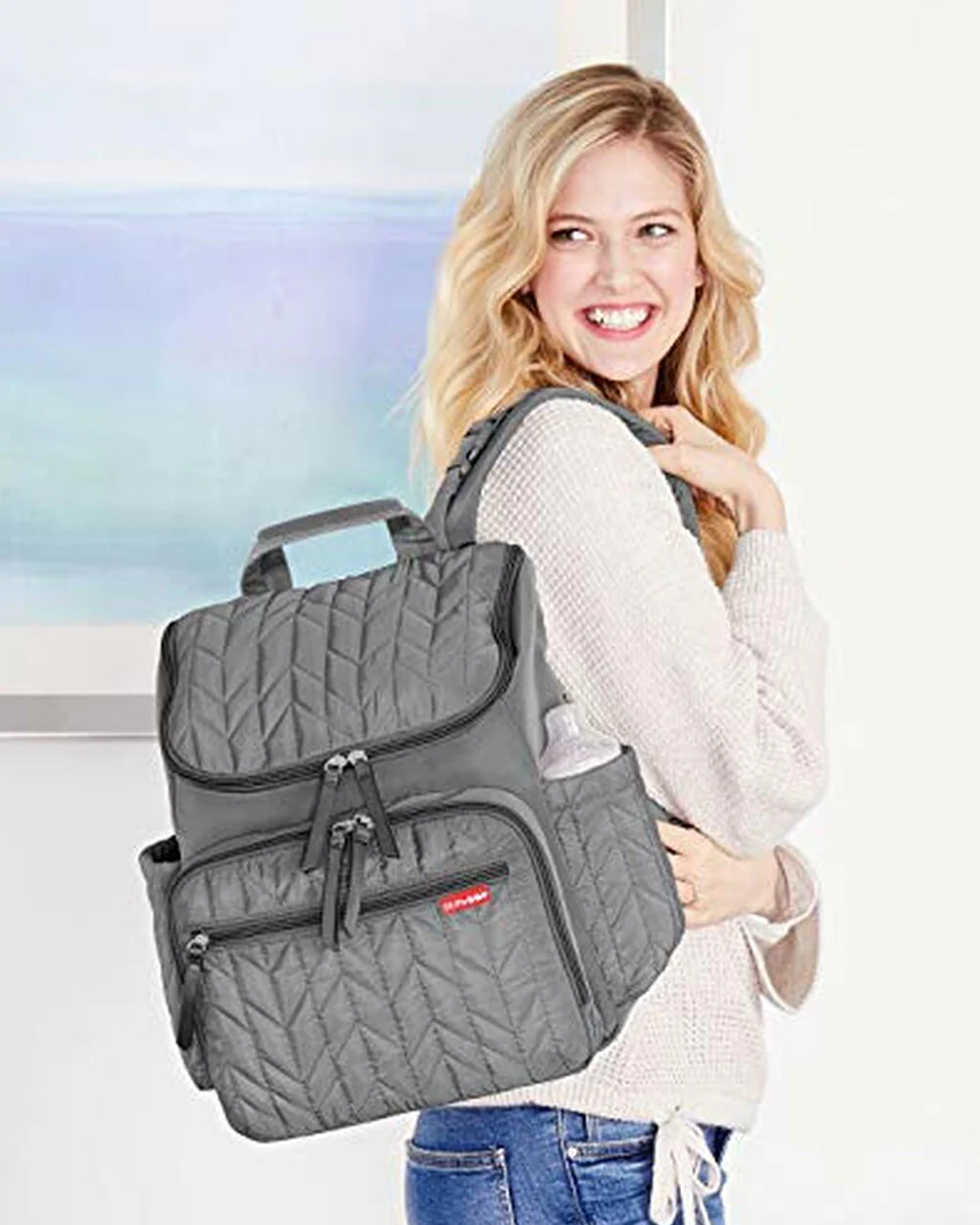 Skip Hop Forma Diaper Bag-Backpack-With Changing Pad-Extra Wide Opening & Lightweight Quilted Design-Grey - Image 19