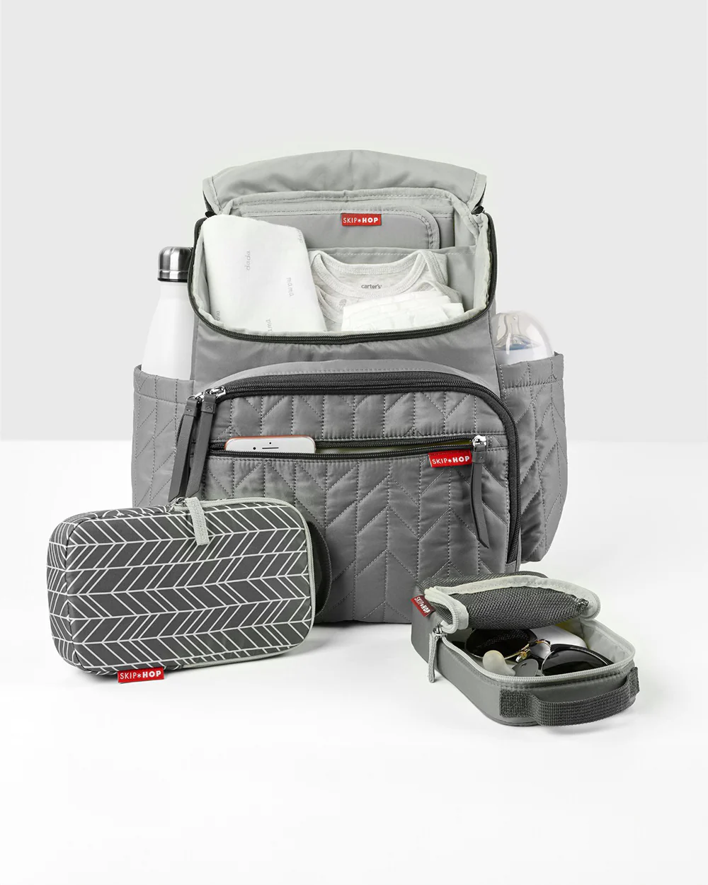 Skip Hop Forma Diaper Bag-Backpack-With Changing Pad-Extra Wide Opening & Lightweight Quilted Design-Grey - Image 3