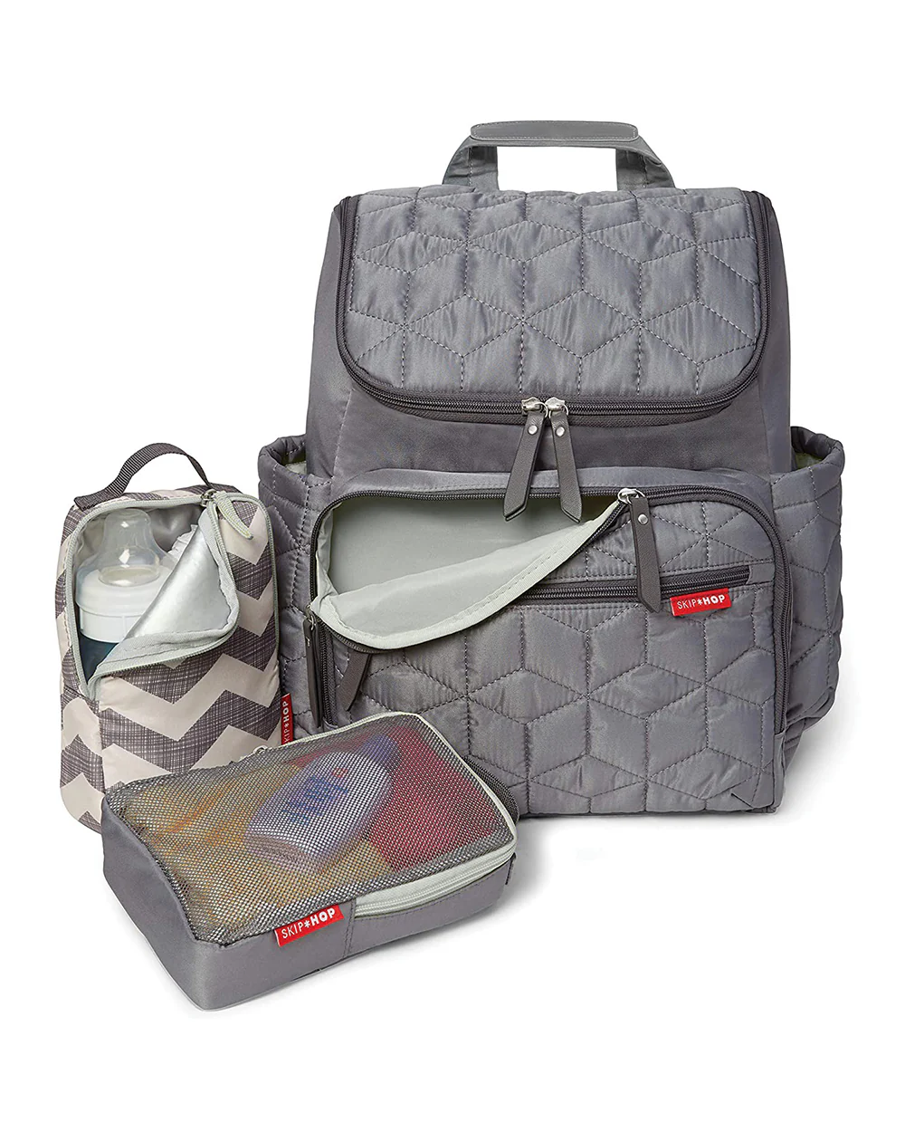 Skip Hop Forma Diaper Bag-Backpack-With Changing Pad-Extra Wide Opening & Lightweight Quilted Design-Grey - Image 4