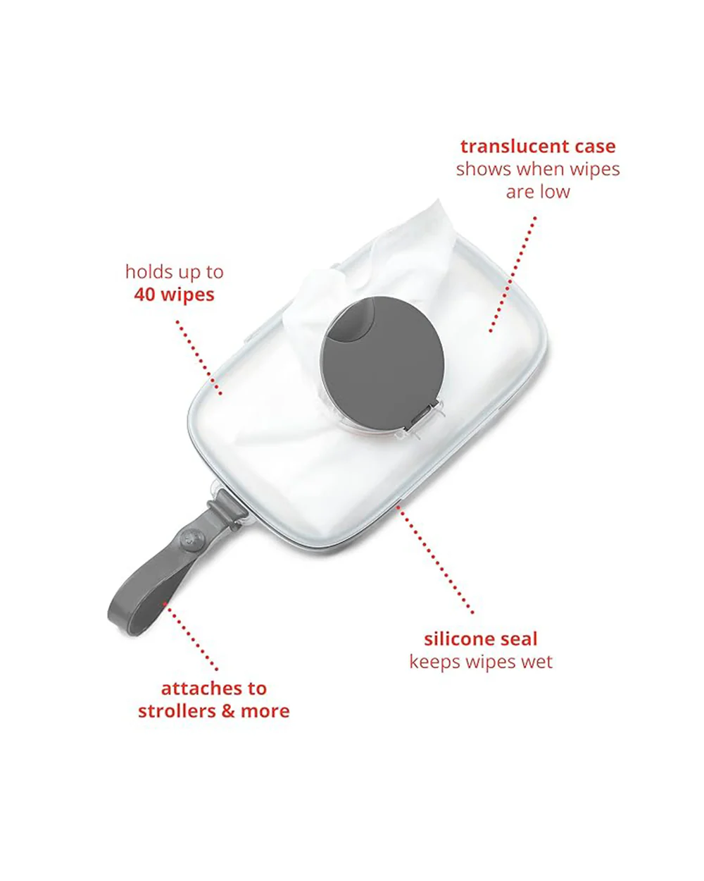 Skip Hop Grab & Go Snug Seal Wipe Case With Silicone Strap For On The Go-Grey - Image 3