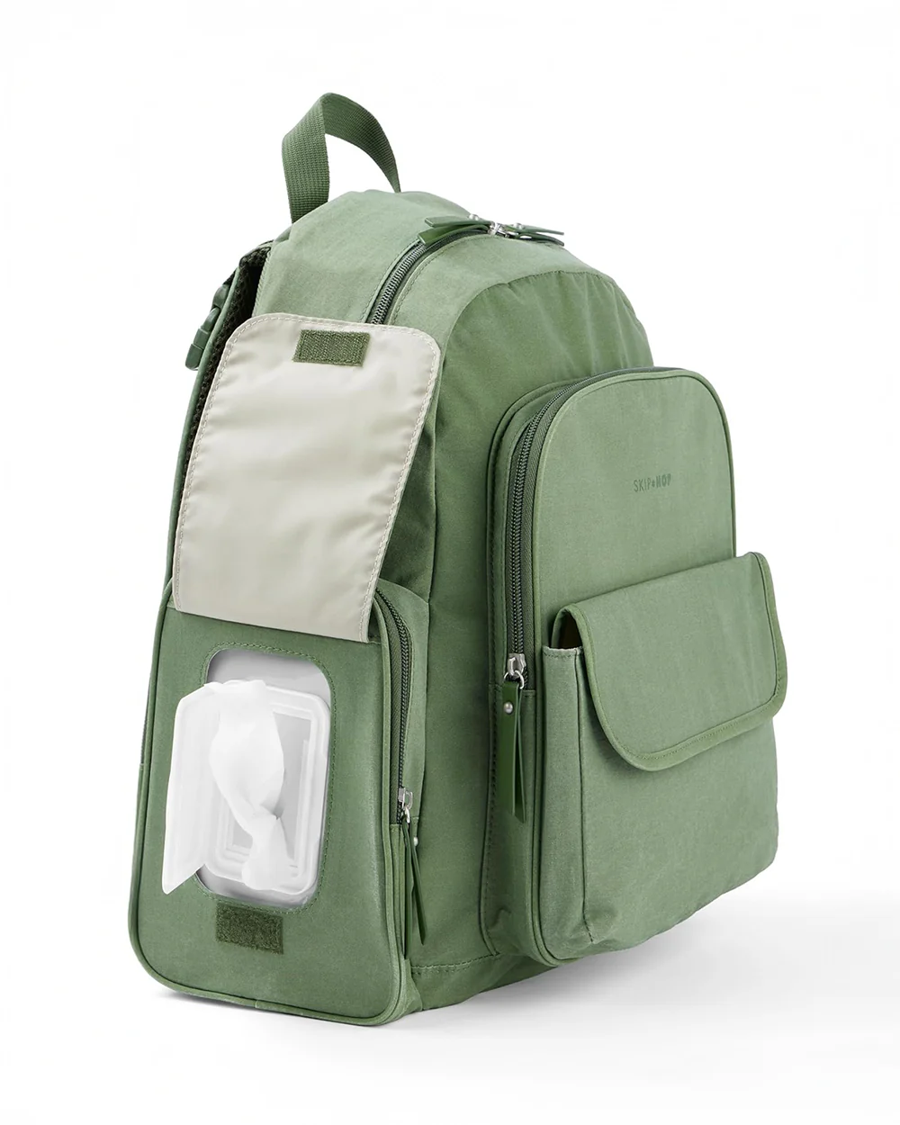 Skip Hop Luna Diaper Bag-Backpack-With Changing Pad-Wipes Pocket & Stroller Straps-Sage - Image 3