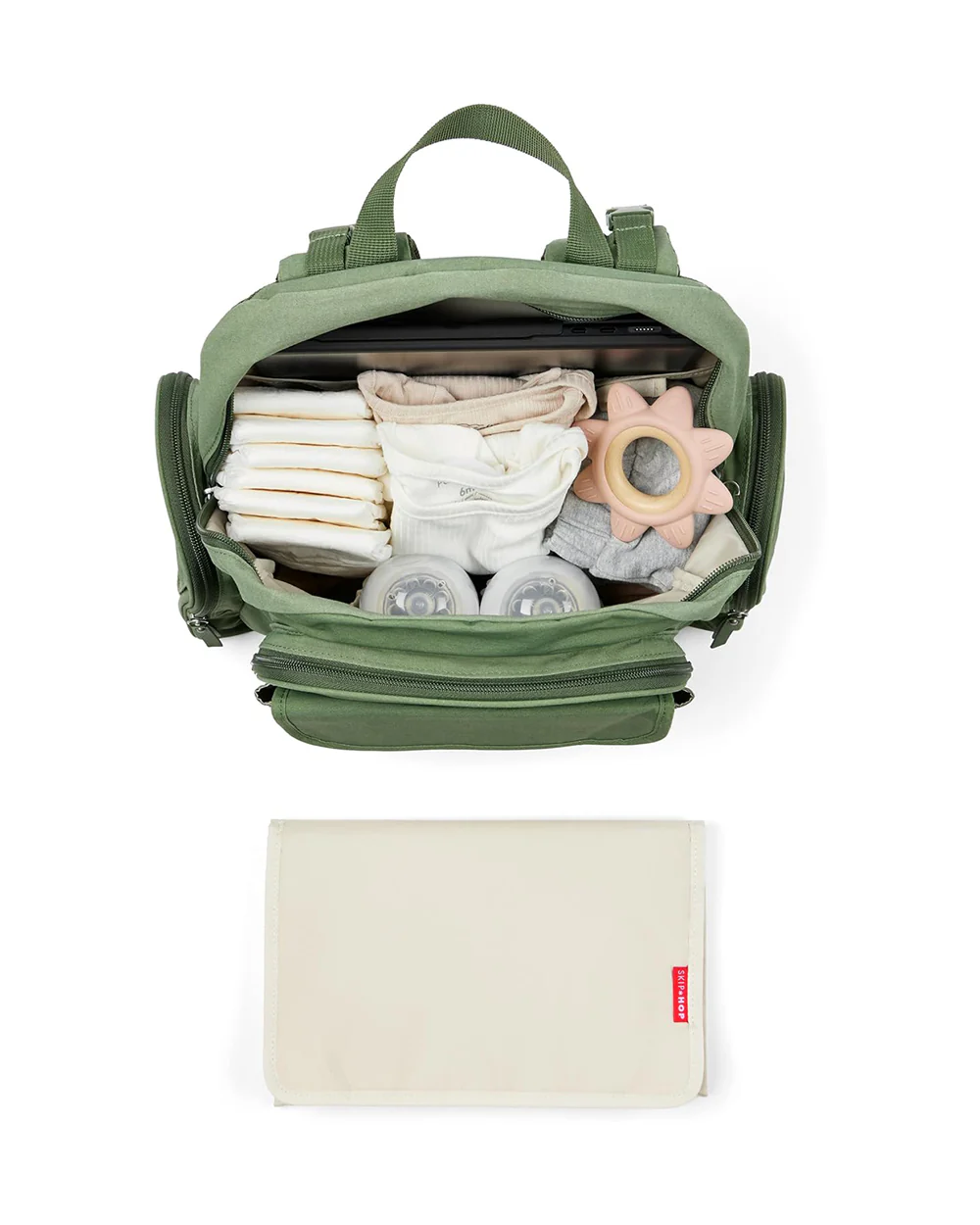 Skip Hop Luna Diaper Bag-Backpack-With Changing Pad-Wipes Pocket & Stroller Straps-Sage - Image 4