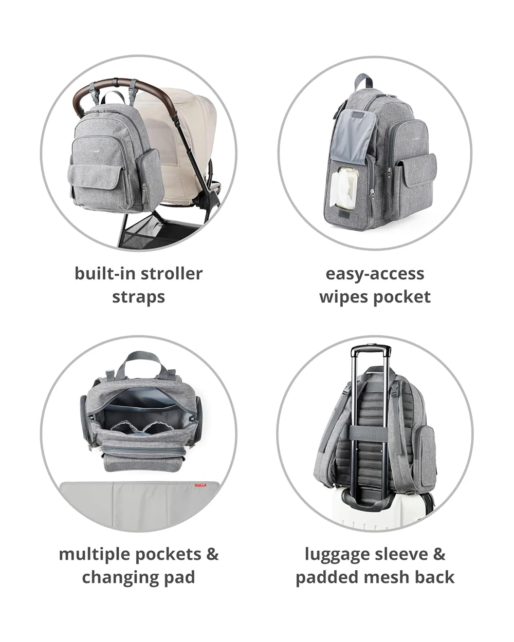 Skip Hop Luna Diaper Bag-Backpack-With Changing Pad-Wipes Pocket & Stroller Straps-Sage - Image 5