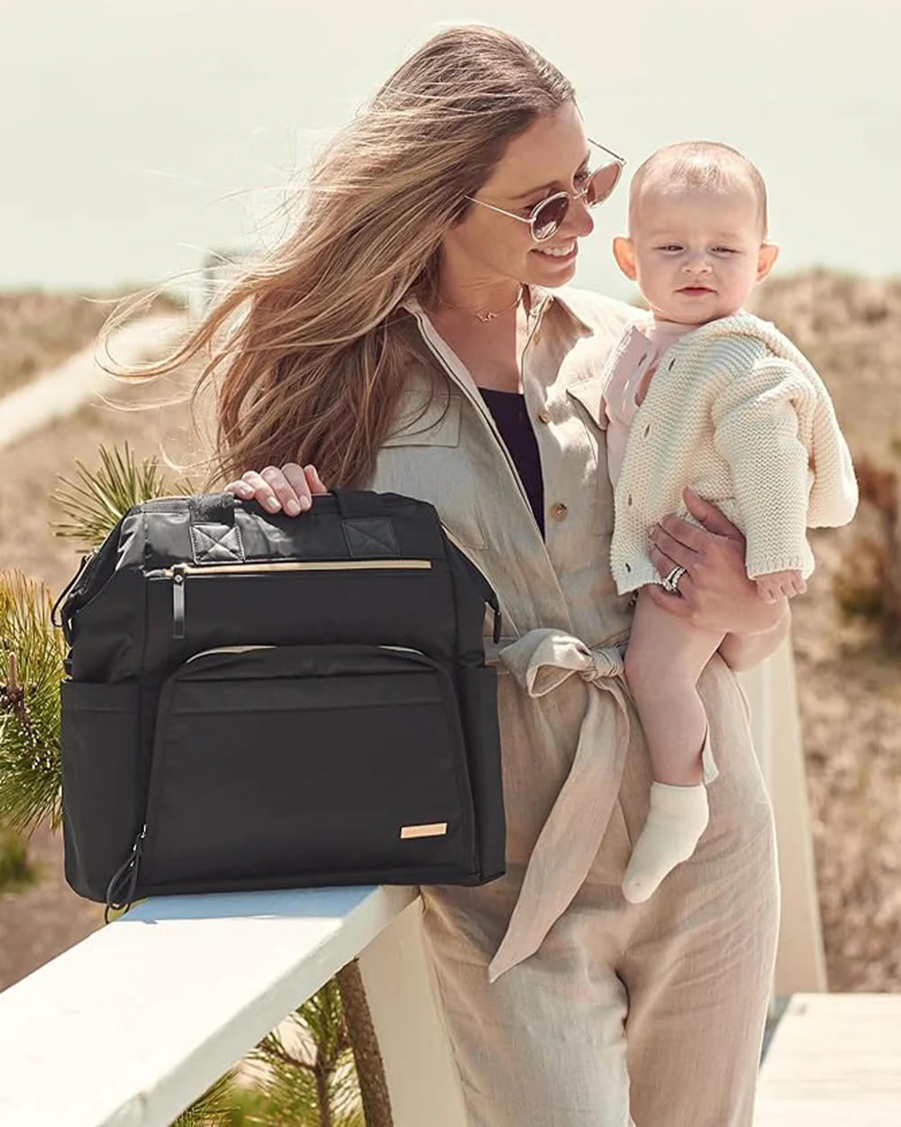 Skip Hop Mainframe Diaper Bag-Backpack-With Changing Pad-Wide Open & Stays Put-Black - Image 13