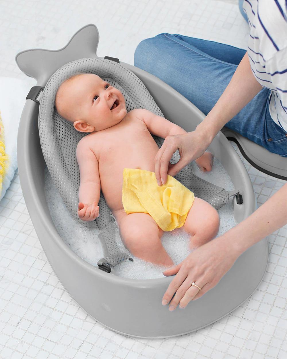 Skip Hop Moby Smart Sling-Mesh-For Baby Bath Tub-3-Stage Tub-0 to 36M-Grey - Image 3
