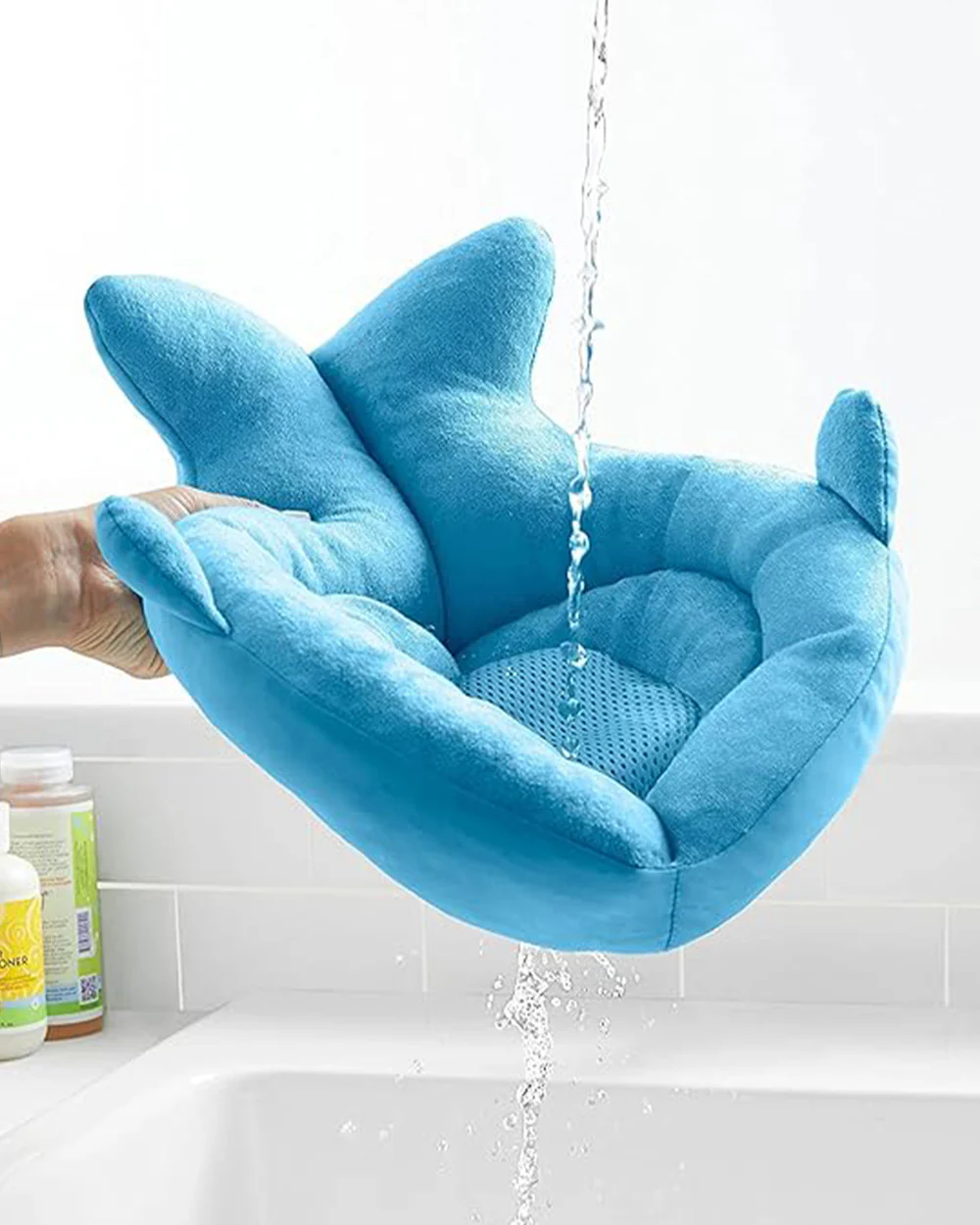 Skip Hop Moby Soft Spot Sink Baby Bather-Soft Terry Fabric & Mesh Net-With Padded Tail for Head Support-0 to 6M-Blue - Image 4