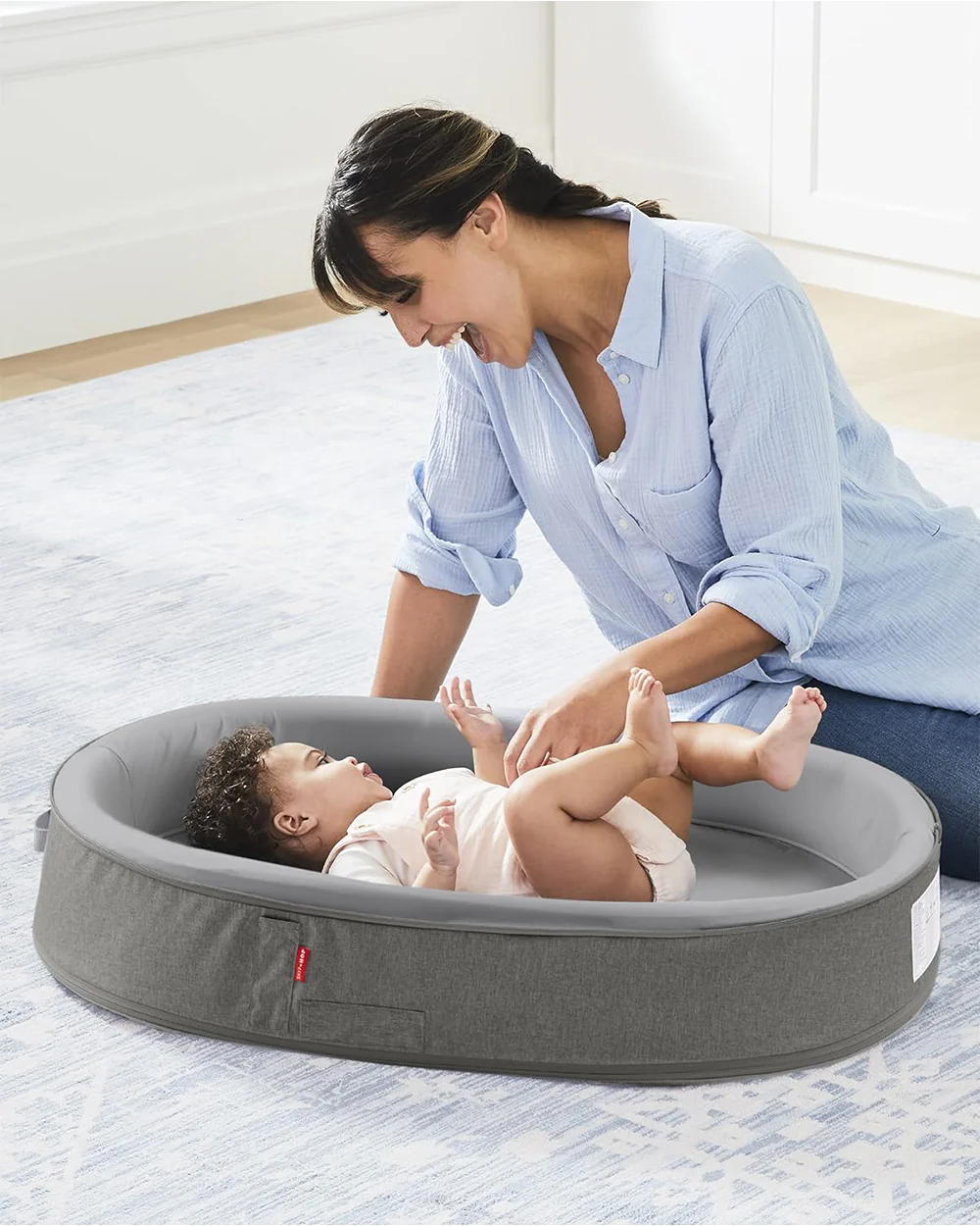 Skip Hop Sweet Retreat Baby Nest-2 Stage Baby Lounger-With Water Resistant Base-Baby Gadda Set-Grey-For Infants-0-9M - Image 11