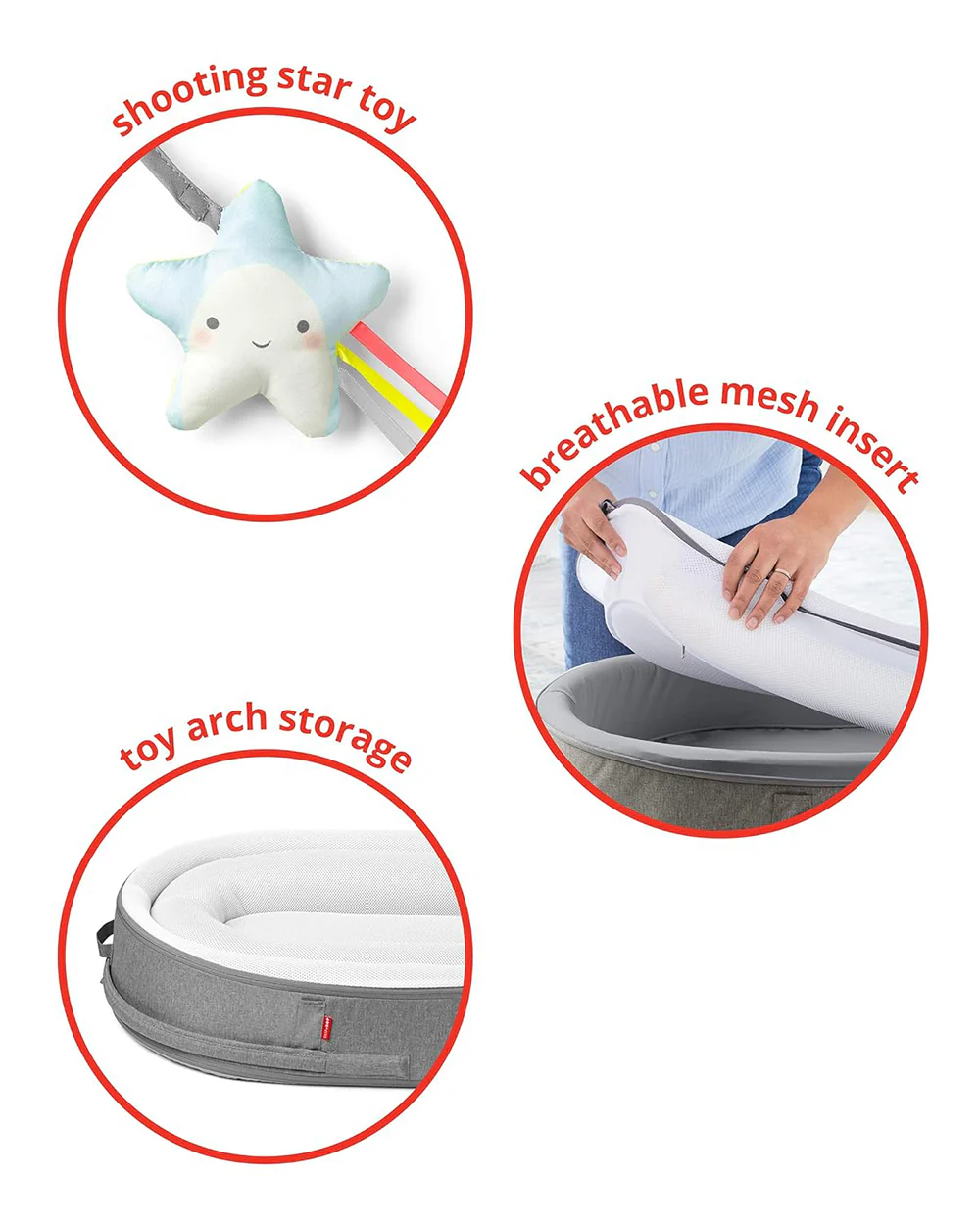 Skip Hop Sweet Retreat Baby Nest-2 Stage Baby Lounger-With Water Resistant Base-Baby Gadda Set-Grey-For Infants-0-9M - Image 12