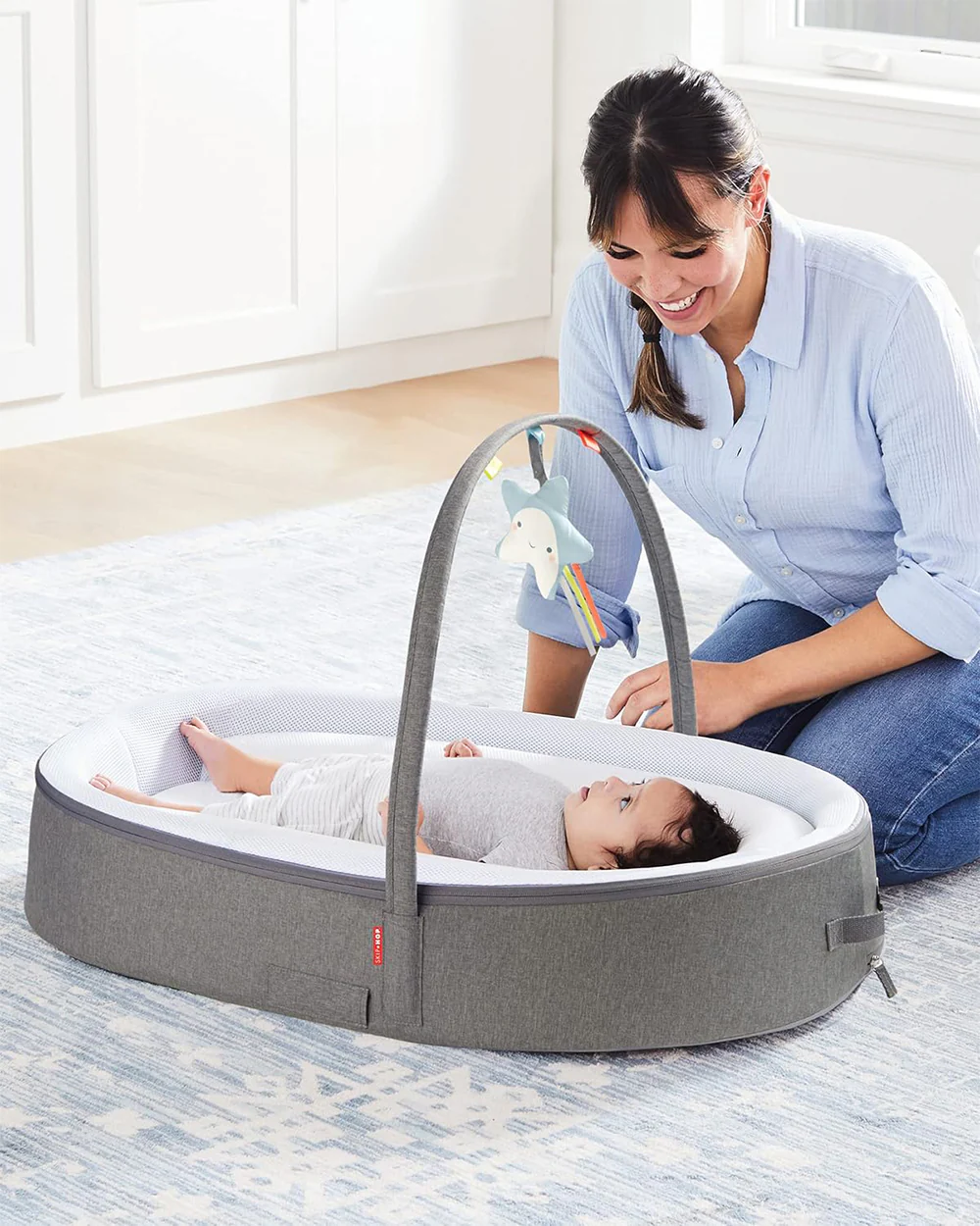 Skip Hop Sweet Retreat Baby Nest-2 Stage Baby Lounger-With Water Resistant Base-Baby Gadda Set-Grey-For Infants-0-9M - Image 13