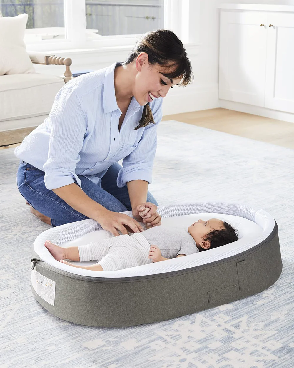 Skip Hop Sweet Retreat Baby Nest-2 Stage Baby Lounger-With Water Resistant Base-Baby Gadda Set-Grey-For Infants-0-9M - Image 14