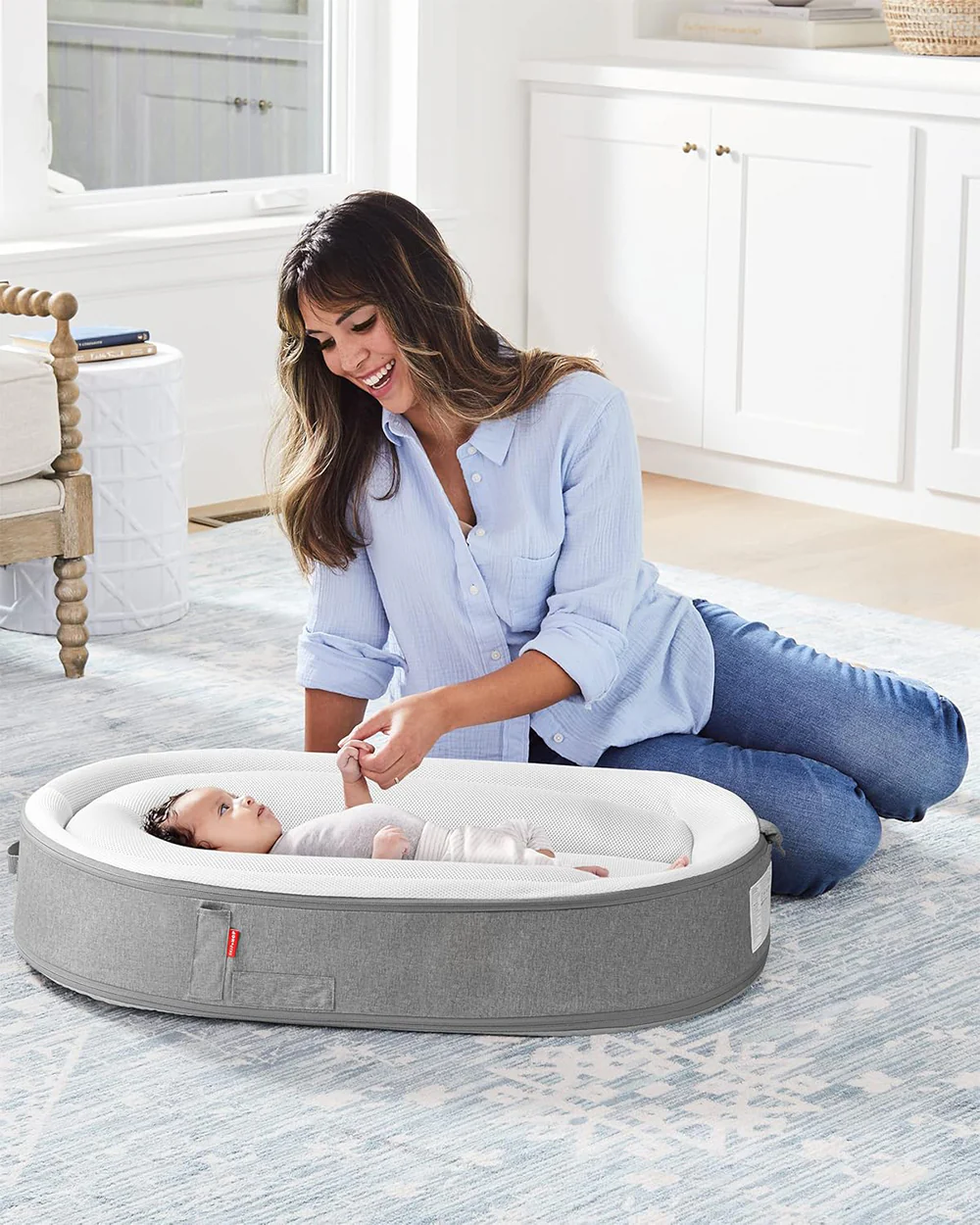 Skip Hop Sweet Retreat Baby Nest-2 Stage Baby Lounger-With Water Resistant Base-Baby Gadda Set-Grey-For Infants-0-9M - Image 7