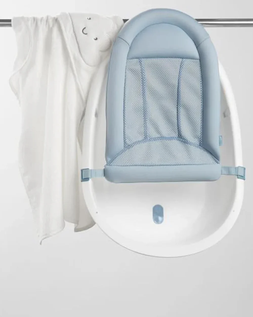 Skip Hop Wave 4 in 1 Baby Bath Tub-With Sling Bather & Sit-Up Support Insert-0 to 24M-Blue & White - Image 10