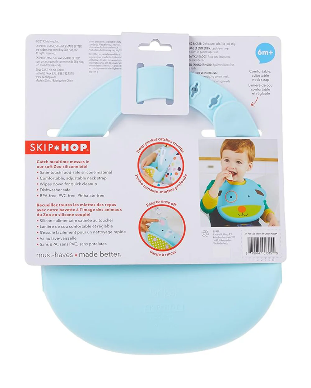Skip Hop Zoo Fold & Go Silicone Bib-Crumb Catcher-Unicorn-For Infants - Image 5