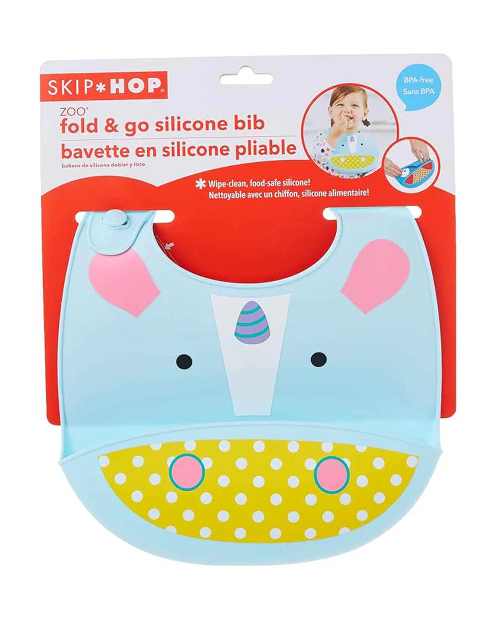 Skip Hop Zoo Fold & Go Silicone Bib-Crumb Catcher-Unicorn-For Infants - Image 6