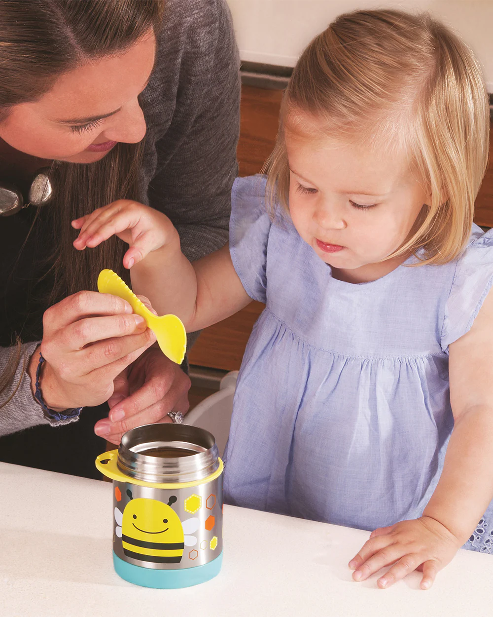 Skip Hop Zoo Stainless Steel Insulated Food Jar-With Spork-Bee-For Feeding Infants - Image 3