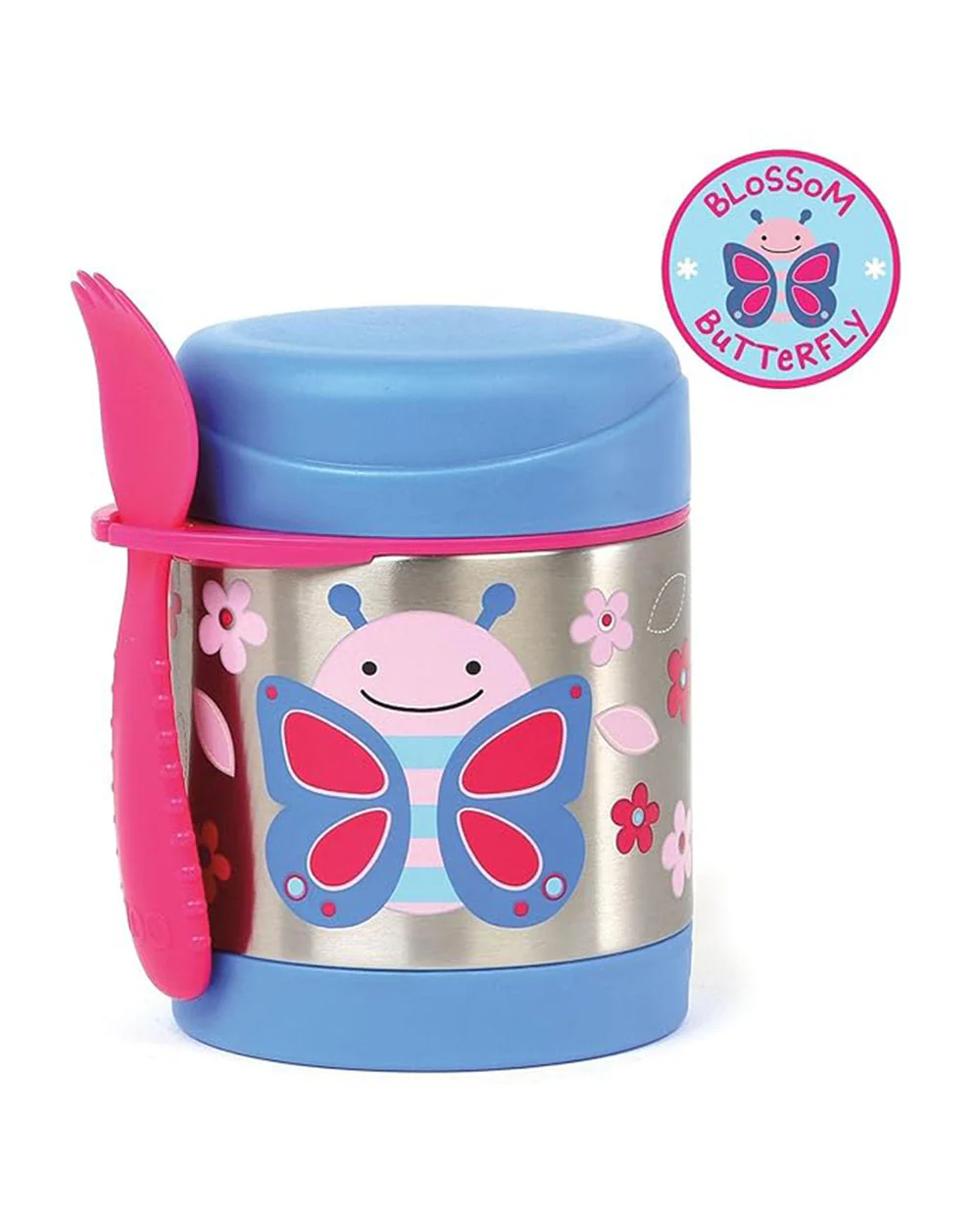 Skip Hop Zoo Stainless Steel Insulated Food Jar-With Spork Butterfly & Flowers-Freebie - Image 2