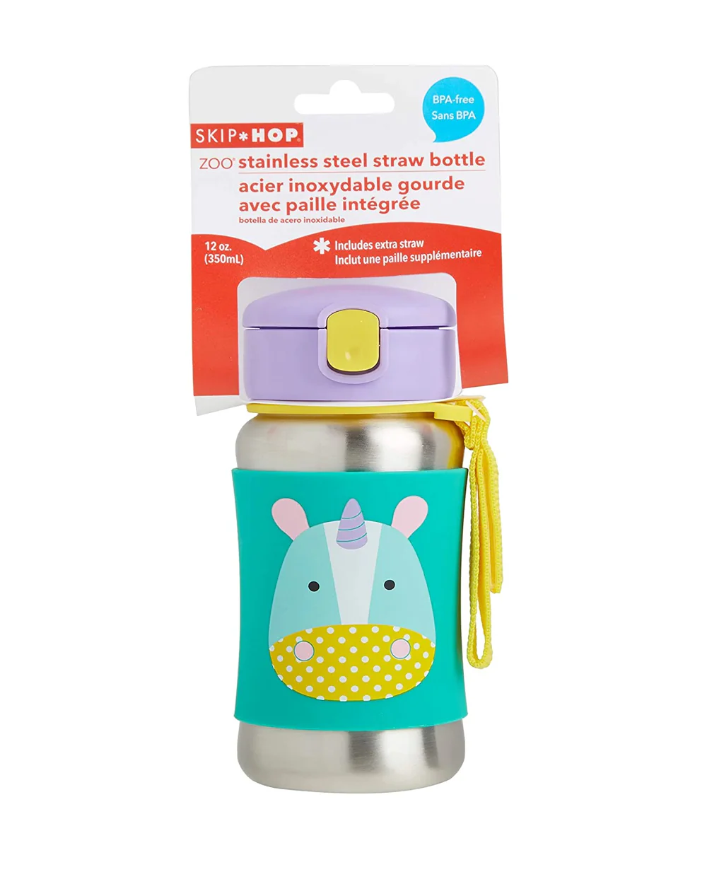 Skip Hop Zoo Stainless Steel Straw Sipper-With No Slip Silicone Sleeve-Unicorn - Image 10