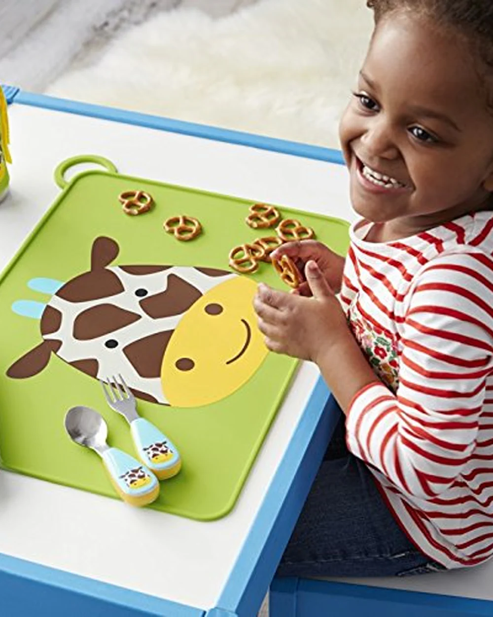 Skip Hop Zootensils-Giraffe-Stainless Steel Spoon & Fork Set-Soft Sides For Easy Grip-For Infants - Image 3