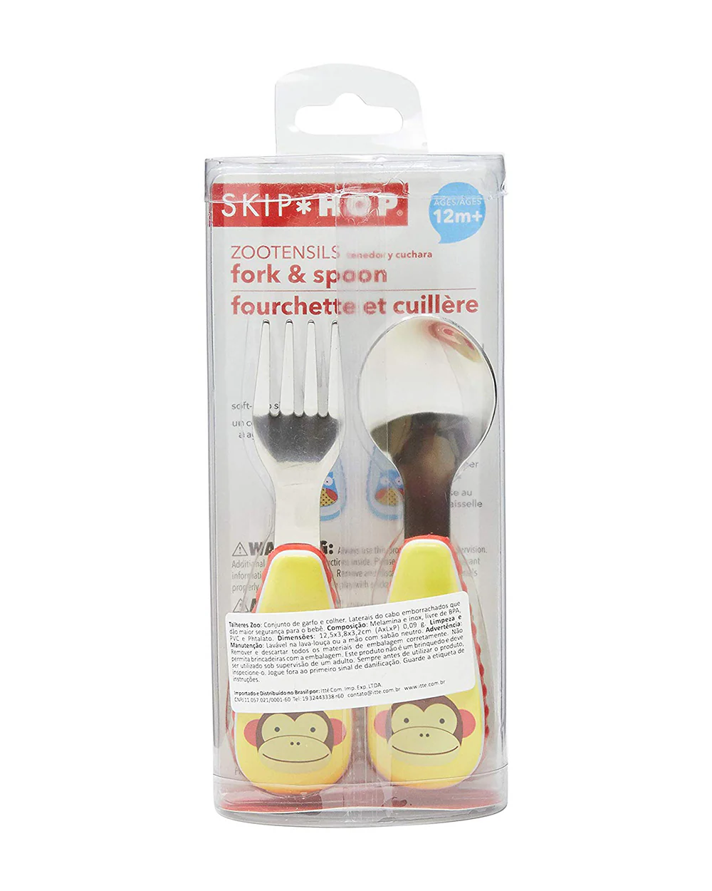 Skip Hop Zootensils-Monkey-Stainless Steel Spoon & Fork Set-Soft Sides For Easy Grip-For Infants - Image 4