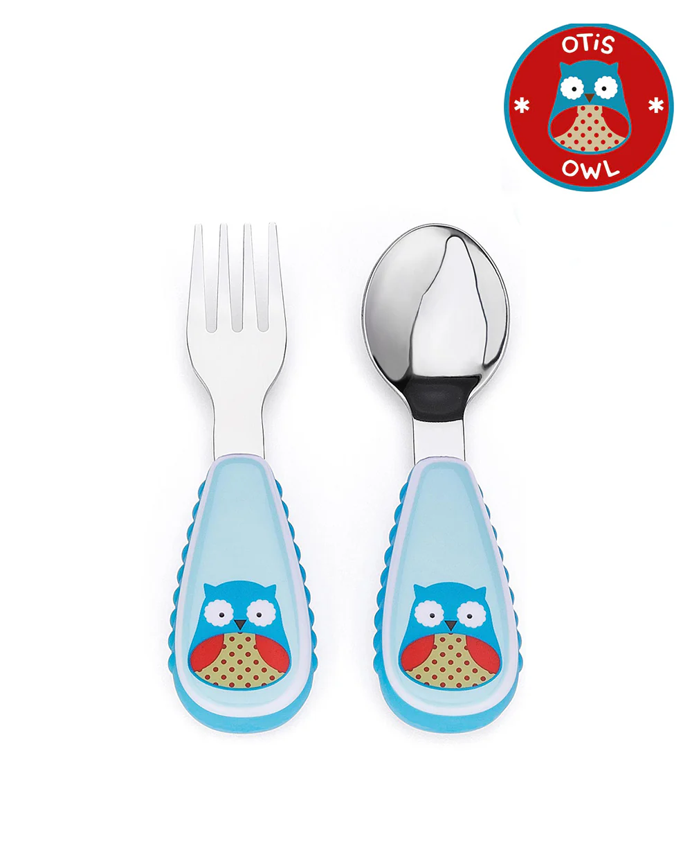 Skip Hop Zootensils-Owl-Stainless Steel Spoon & Fork Set-Soft Sides For Easy Grip-For Infants - Image 2