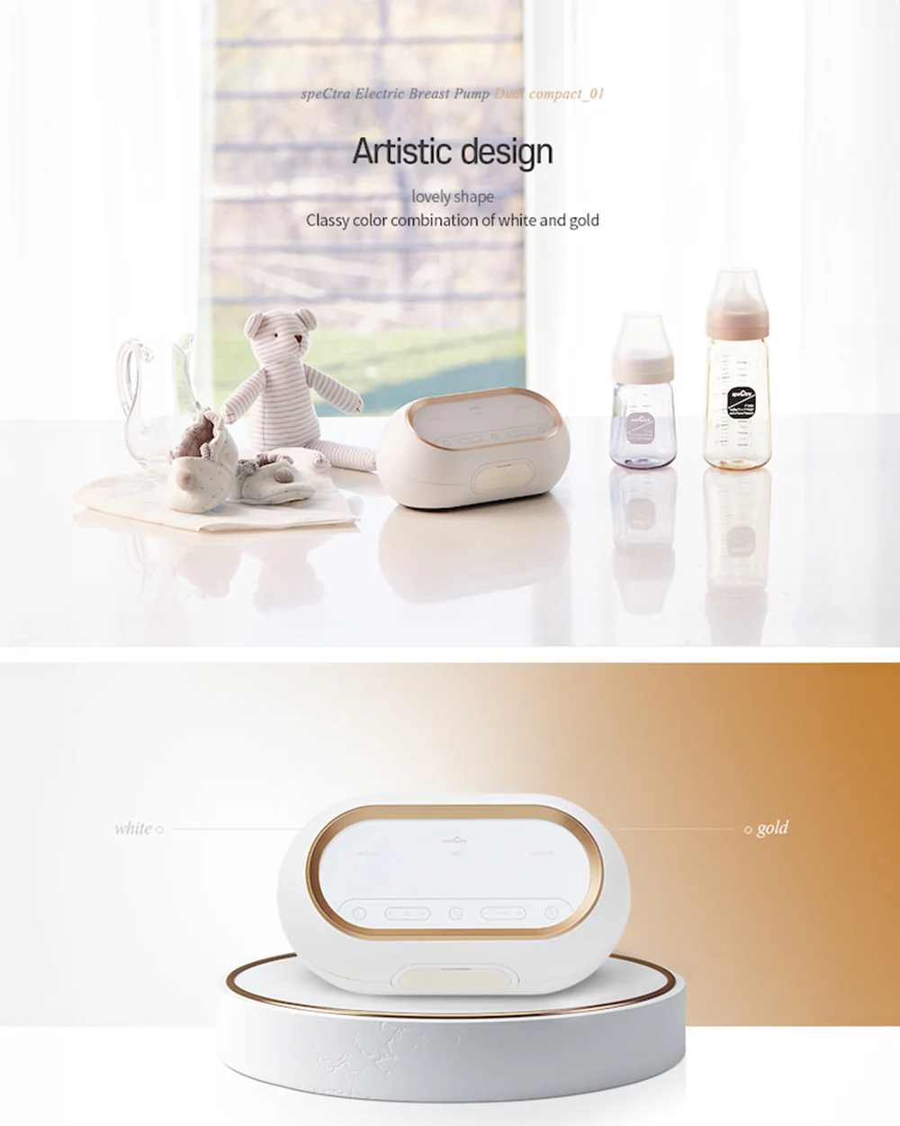 Spectra Dual Compact Synergy Gold Rechargeable Double Electric Breast Pump-Independent Control for each Breast-Simulates Natural Suckling-Touch LCD with Timer Control and Mute Mode-Close System-Backflow Protection-Milk Expression Pump - Image 7