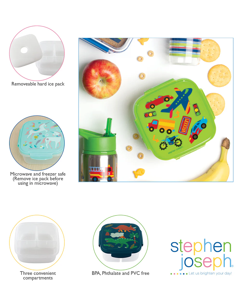 Stephen Joseph Divided Snack Box-Leak Proof-With Ice Pack-Pink Dino-For Feeding Infants - Image 4