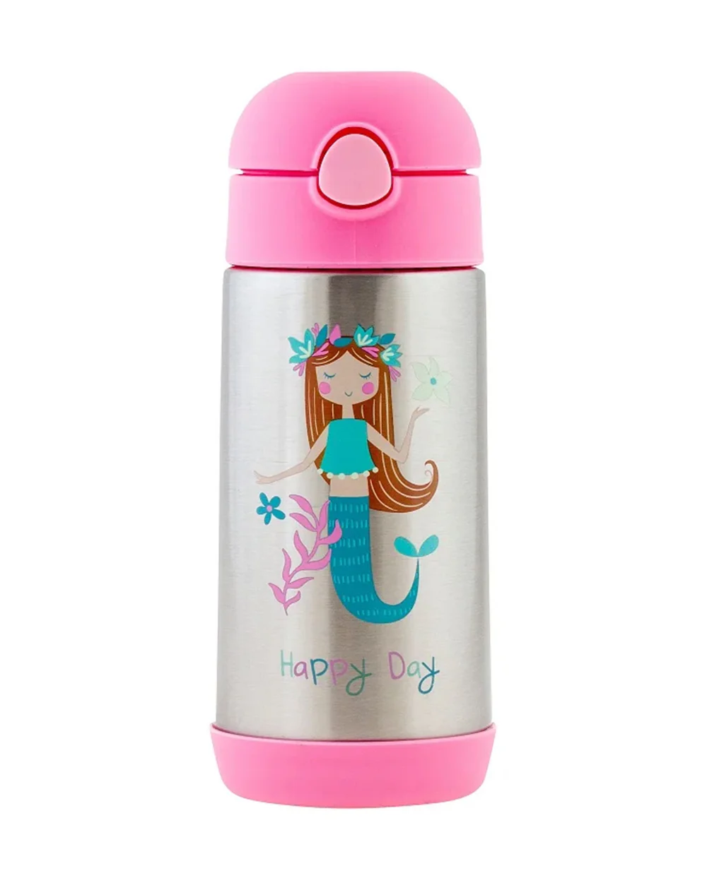 Stephen Joseph Stainless Steel Straw Sipper-With Easy to Open Button-Double Wall Insulated-Mermaid-350 ml