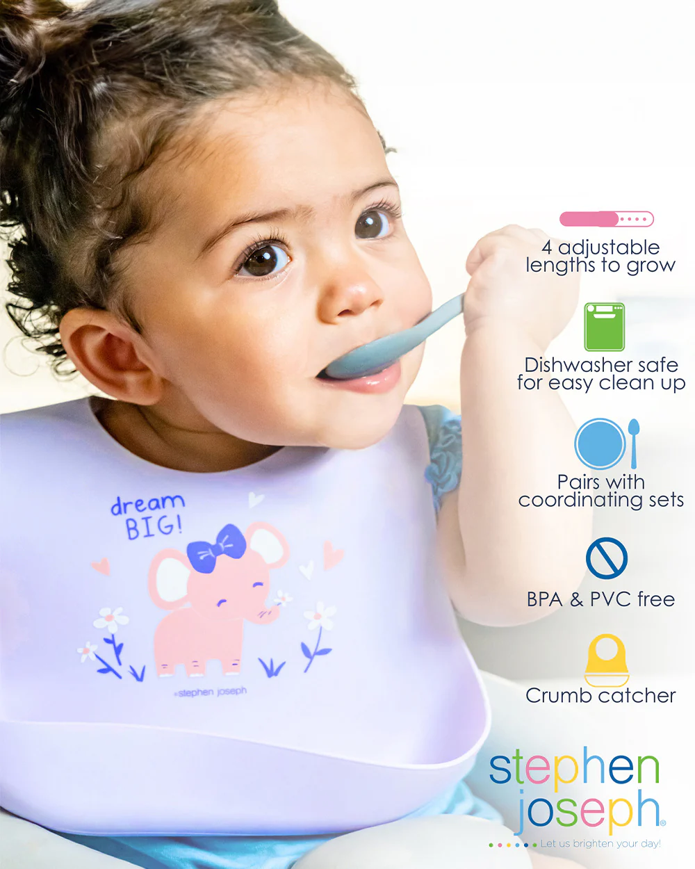 Stephen Joseph Waterproof Silicone Bib-Bunny-Adjustable Length-Crumb Catcher-For Infants - Image 3