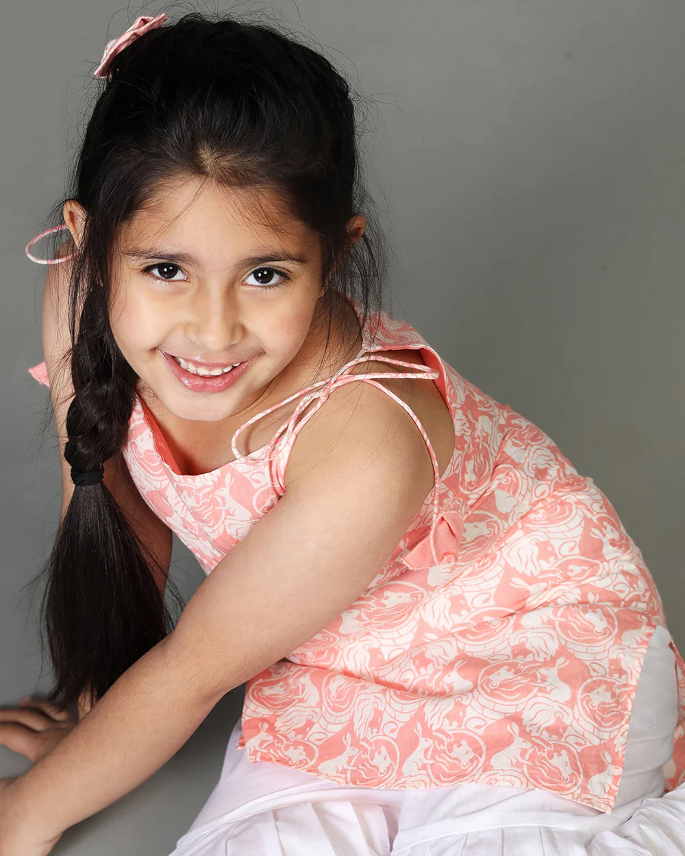 Story Tailor Peach Pink Salwar Suit Set with Sharara-Printed-Cotton-Square-For Infants - Image 4