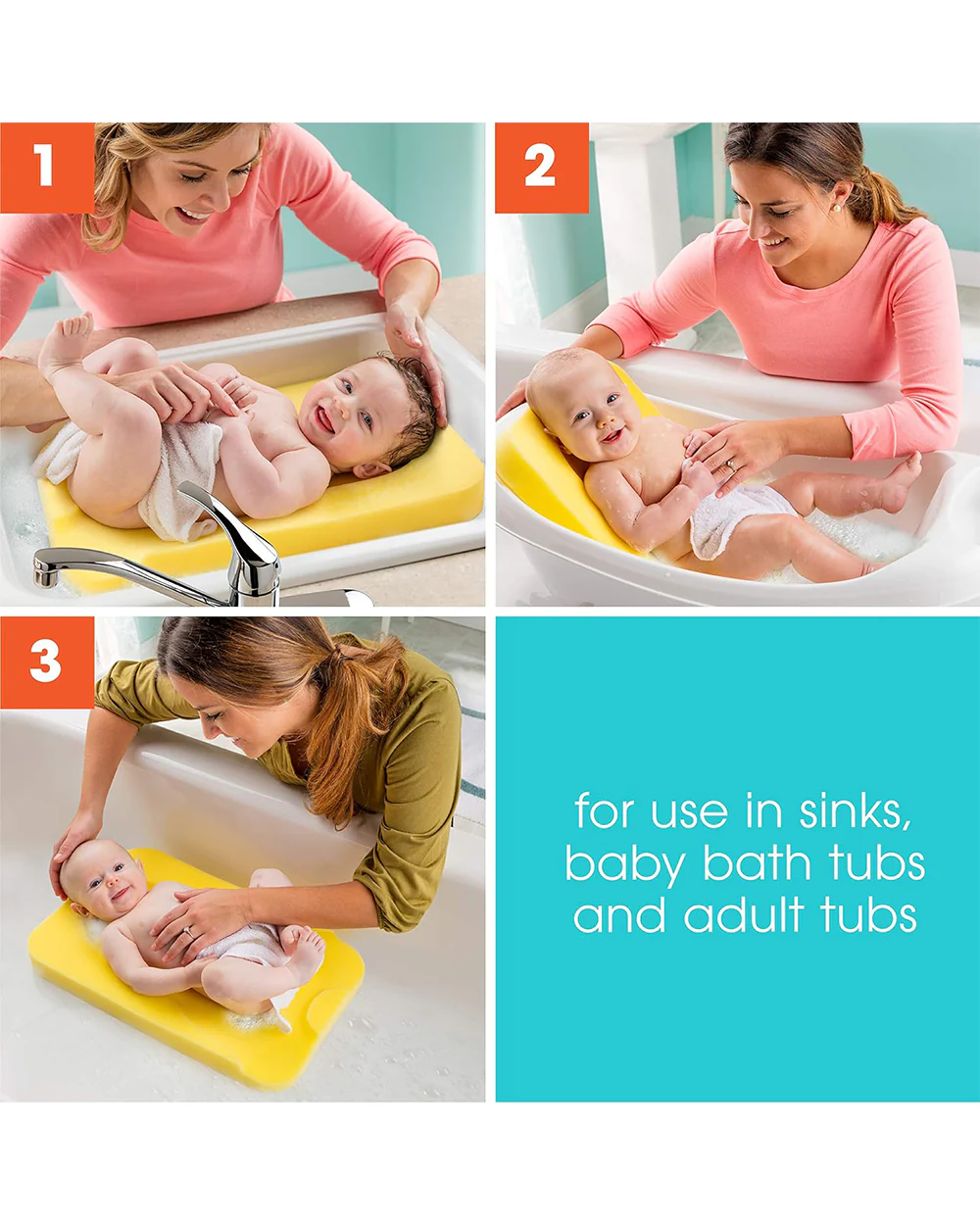 Summer Infant Comfy Bath Sponge Baby Bather-With Quick Drying Foam-0 to 3M-Yellow - Image 3