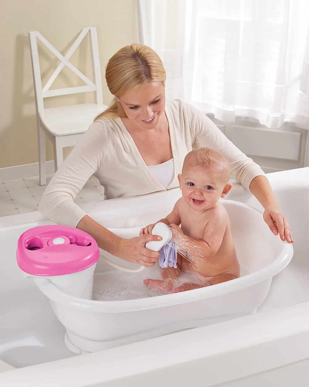 Summer Infant Newborn-To-Toddler Baby Bath Tub-With Shower Centre-0 to 12M-Pink - Image 3