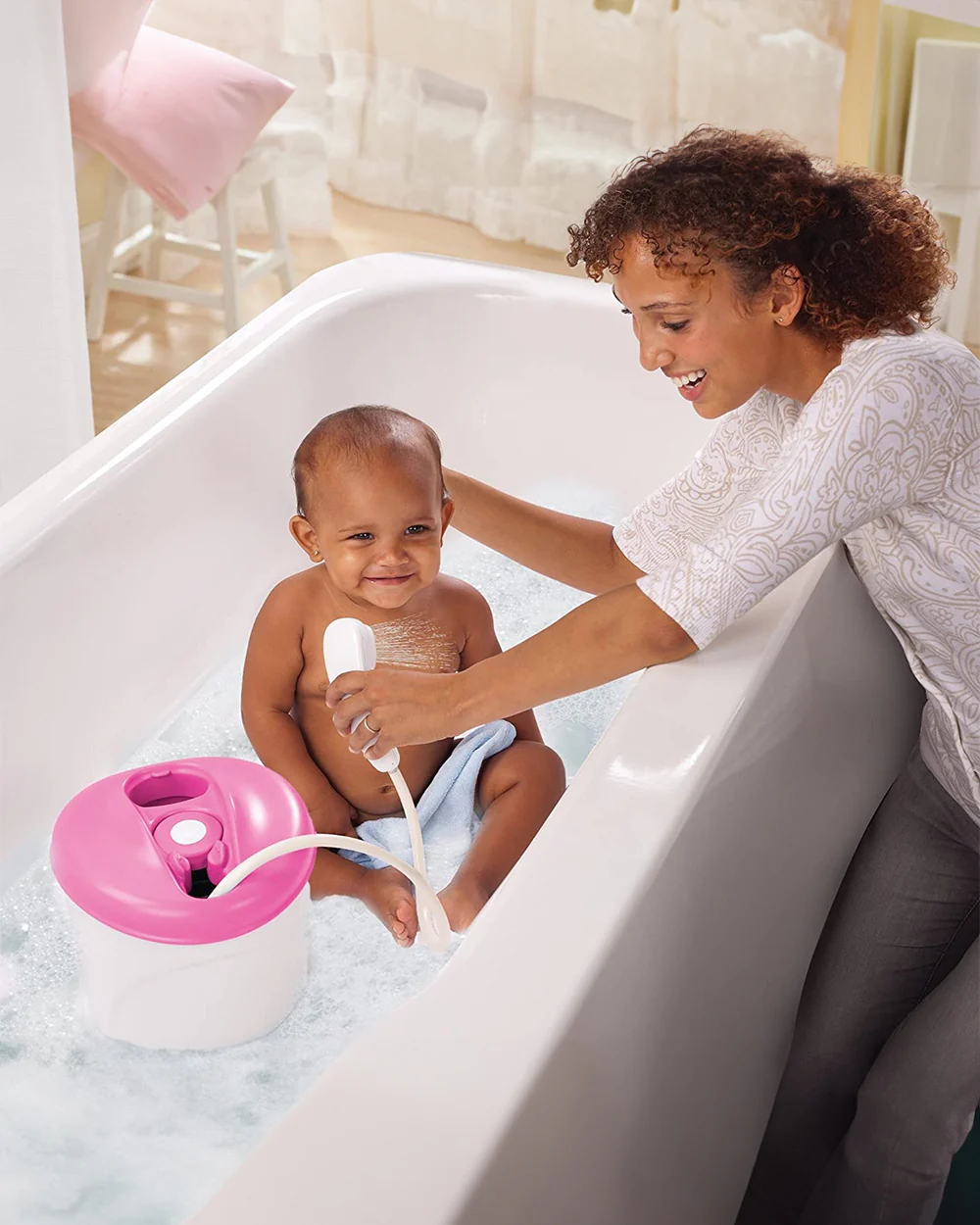 Summer Infant Newborn-To-Toddler Baby Bath Tub-With Shower Centre-0 to 12M-Pink - Image 4
