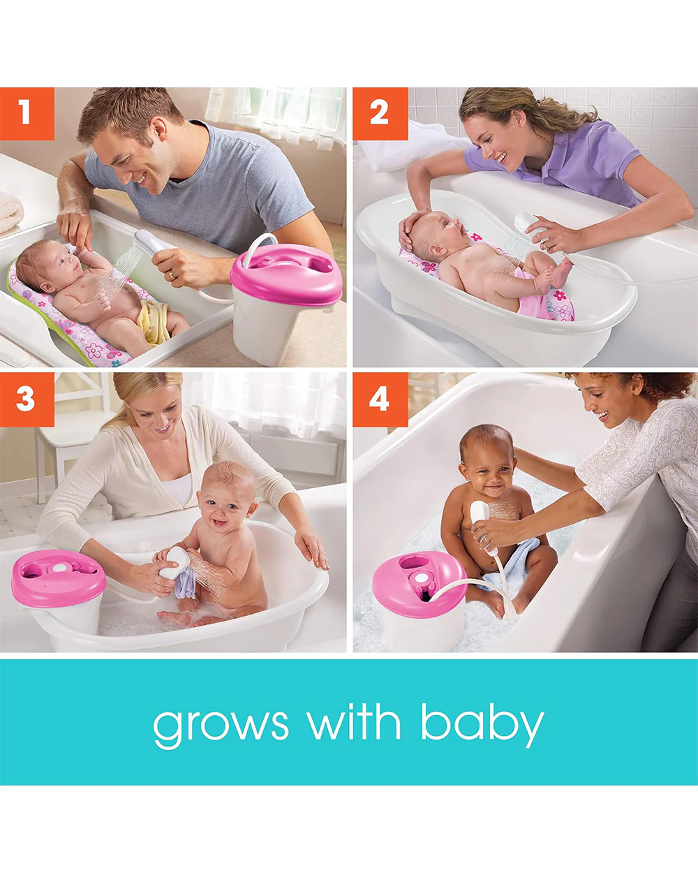 Summer Infant Newborn-To-Toddler Baby Bath Tub-With Shower Centre-0 to 12M-Pink - Image 9
