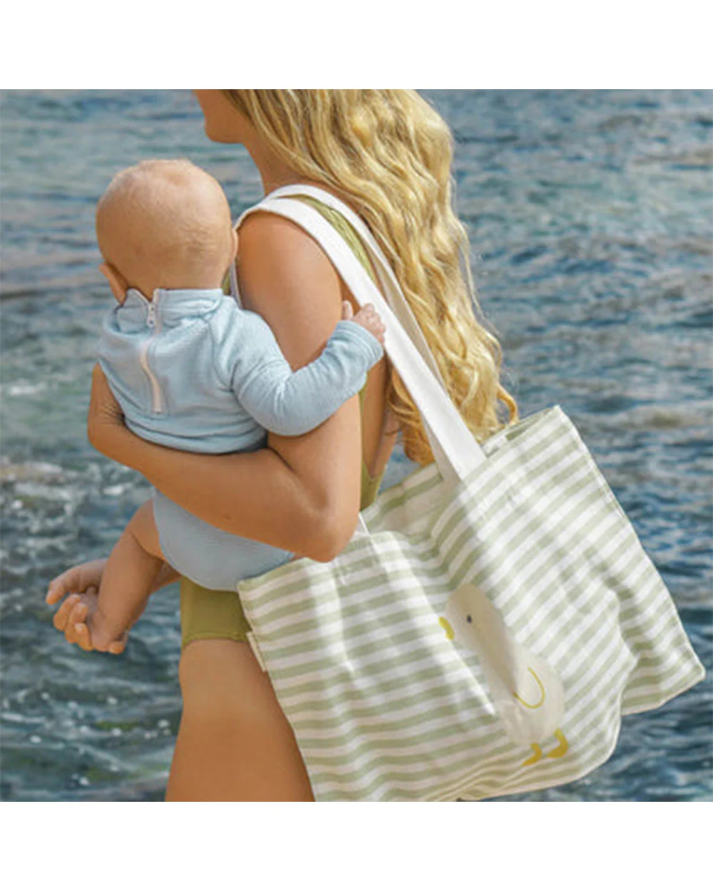 SUNNYLiFE Beach Bag-Canvas-Printed-Sage - Image 3