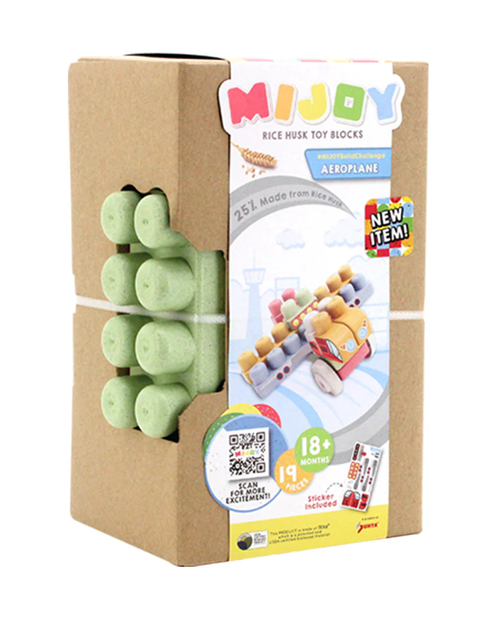 Sunta Mijoy Rice Husk Building Blocks-Aeroplane-19 Eco-Friendly Bio Plastic Pieces With Themed Stickers-Boosts Creativity & Motor Skills-18M+ - Image 3