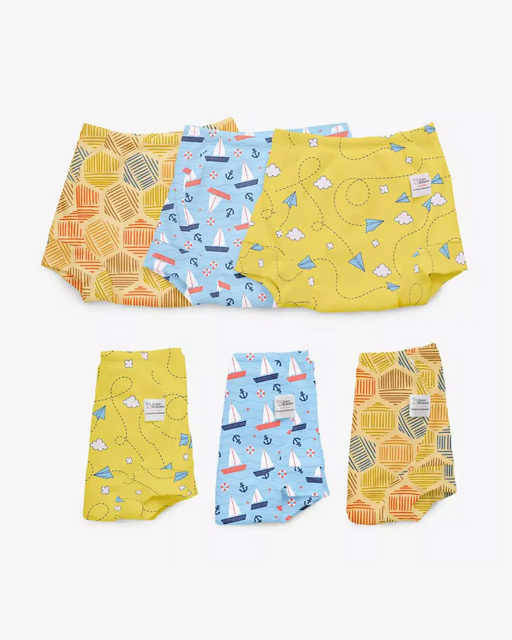 SuperBottoms Explorer Cloth Diapers-Padded Underwear-100% Cotton-Washable & Reusable-Pack of 6