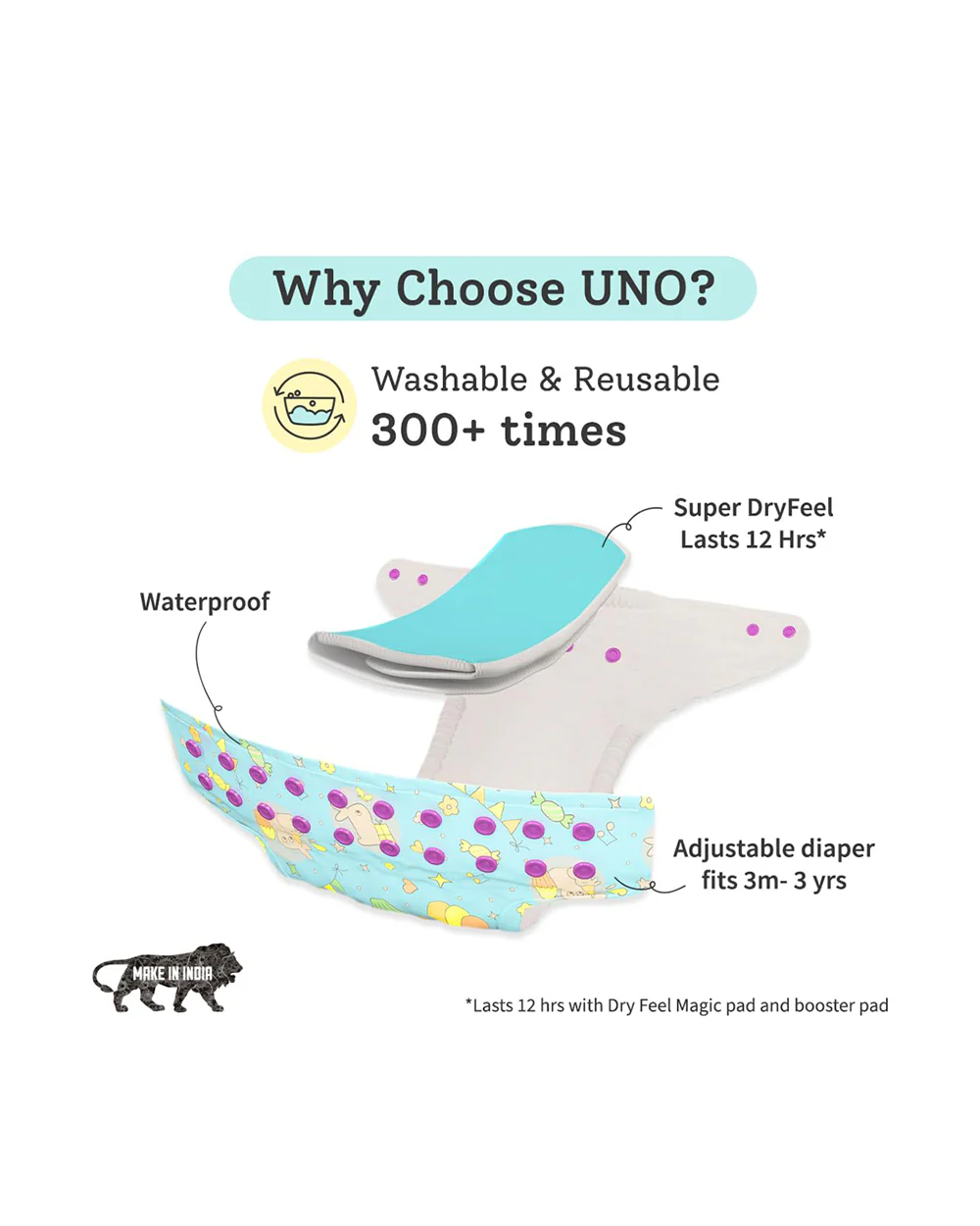 SuperBottoms Hunny Bummy Freesize UNO-12 Hours Absorbency Cloth Diaper-Padded Underwear-100% Organic Cotton-Washable & Reusable-3 to 36M - Image 8