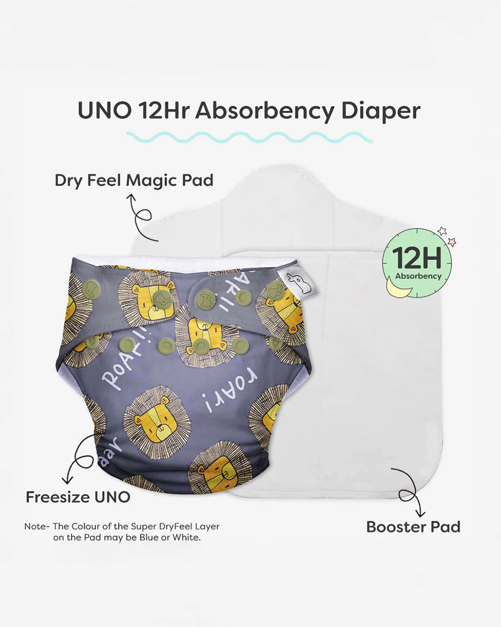 SuperBottoms I'm Roar-some Freesize UNO-12 Hours Absorbency Cloth Diaper-Padded Underwear-100% Organic Cotton-Washable & Reusable-3 to 36M - Image 6