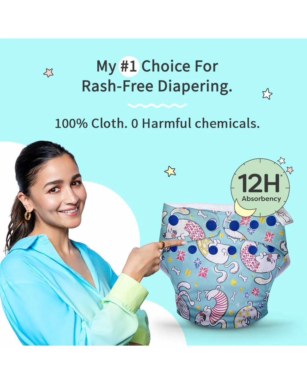SuperBottoms Paw-sitively Happy Freesize UNO-12 Hours Absorbency Cloth Diaper-Padded Underwear-100% Organic Cotton-Washable & Reusable-3 to 36M - Image 2