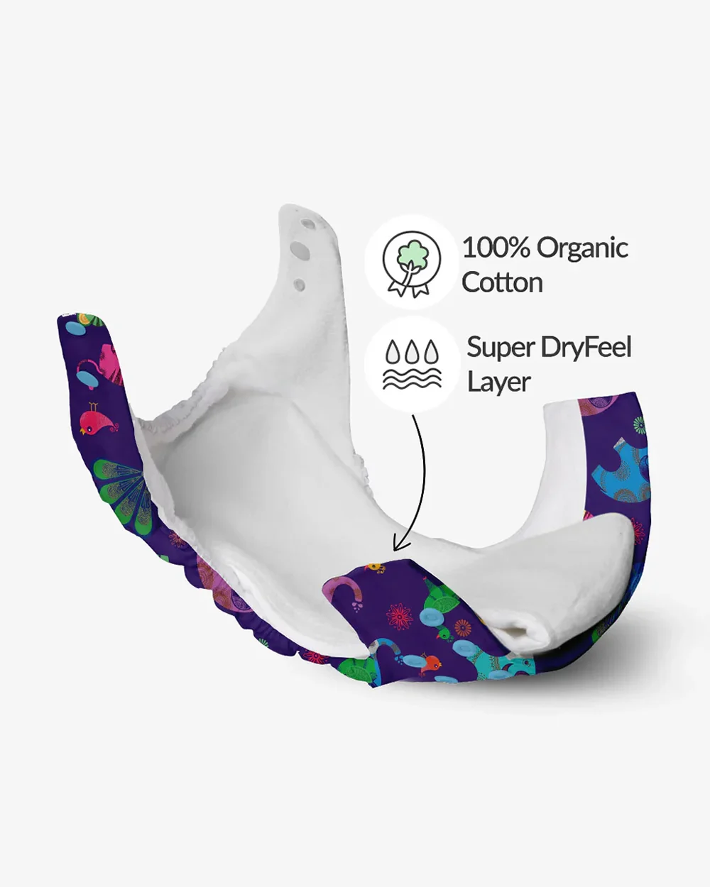 SuperBottoms Purple Love Freesize UNO Cloth Diaper-Padded Underwear-100% Organic Cotton-Washable & Reusable-3 to 36M - Image 3