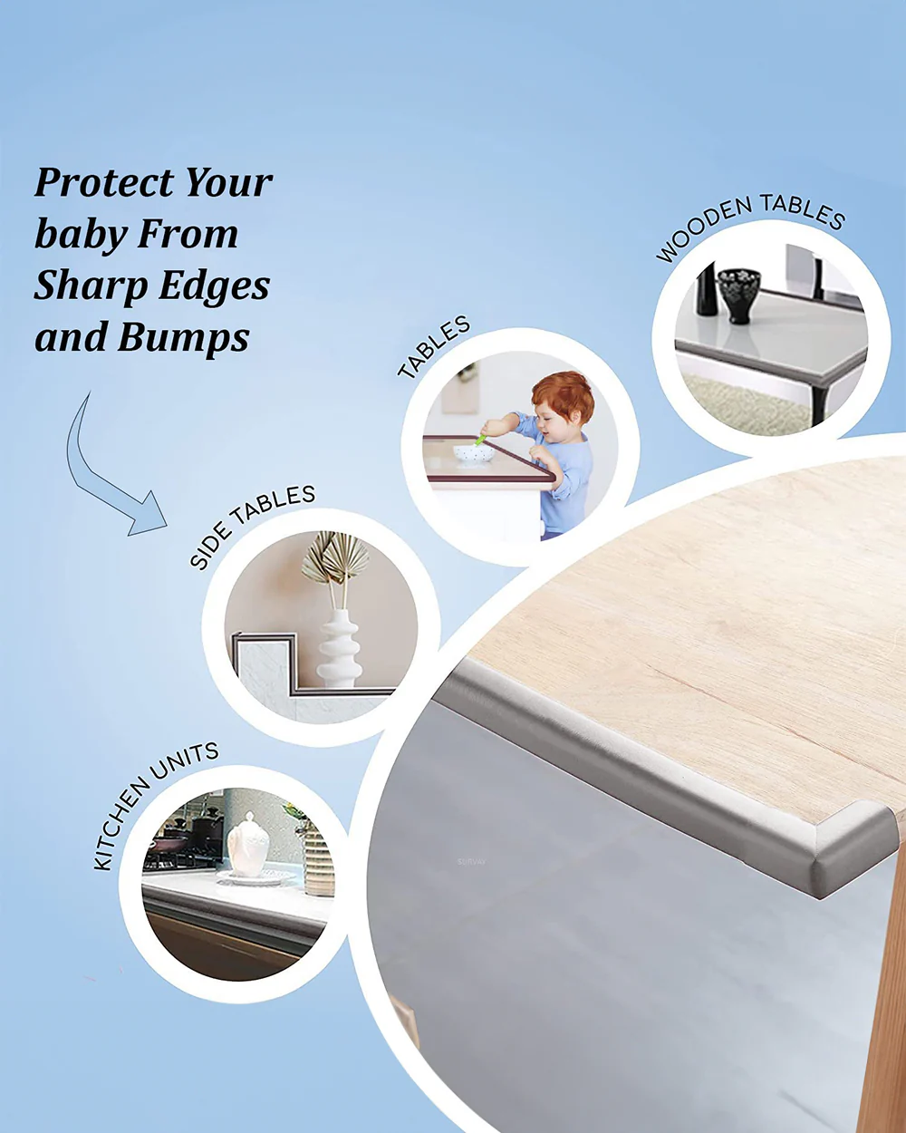 SYGA Baby Corner Guard Protector Kit-Protects Child from Sharp Edges-With Impact Absorbing Foam-L Shape Strip-Grey - Image 2