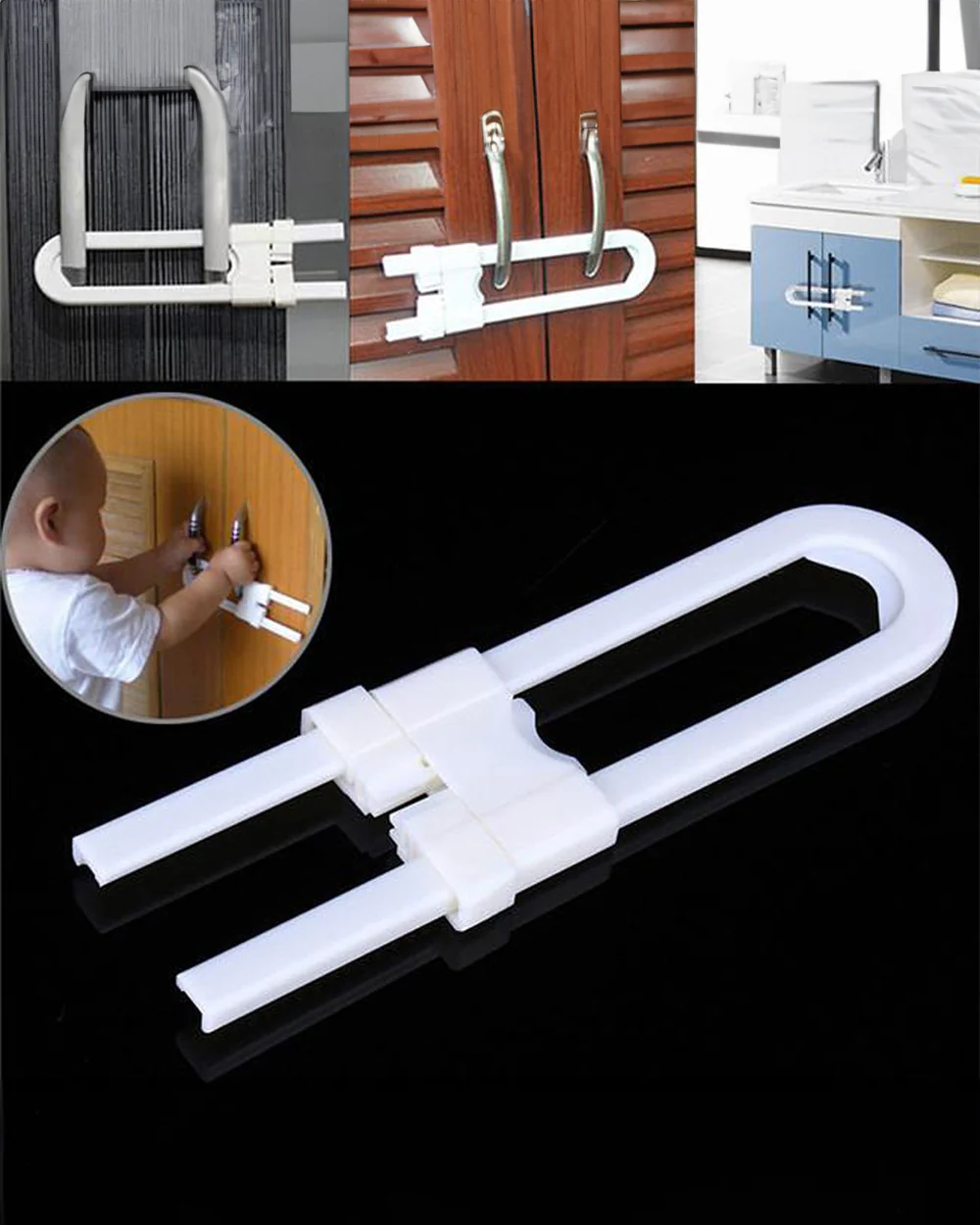 SYGA Baby Sliding Safety Lock-Childproofing Cabinet Latch-Prevents Child from Opening Knobs & Handles-U Shape-White - Image 11
