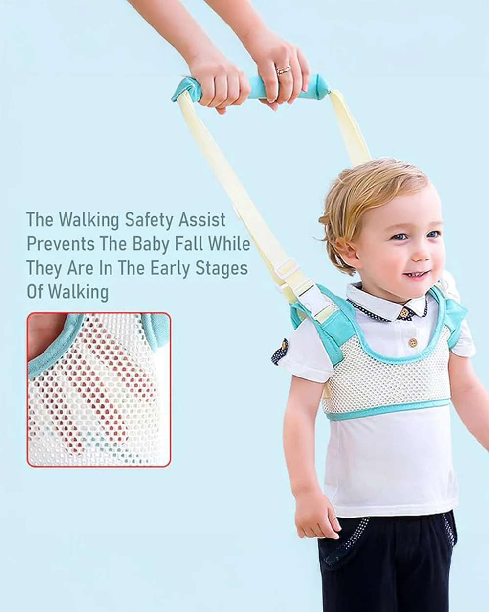 Syga Blue Handheld Vest Style Baby Walking Harness-With Adjustable Straps-for Infants - Image 2