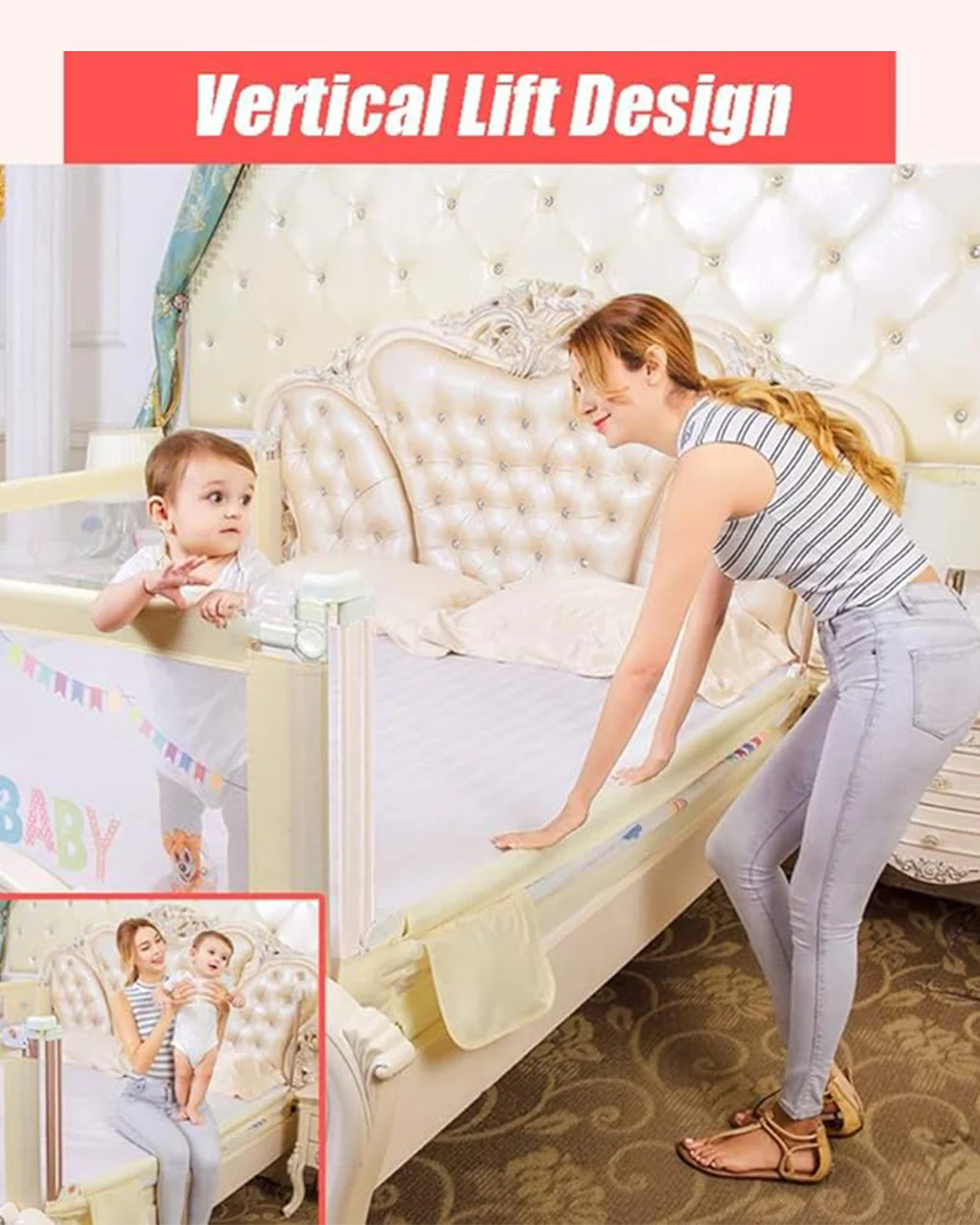 Syga Foldable Stretchable & Washable Bed Rail Guard for Infants-2m Length-Cream - Image 6