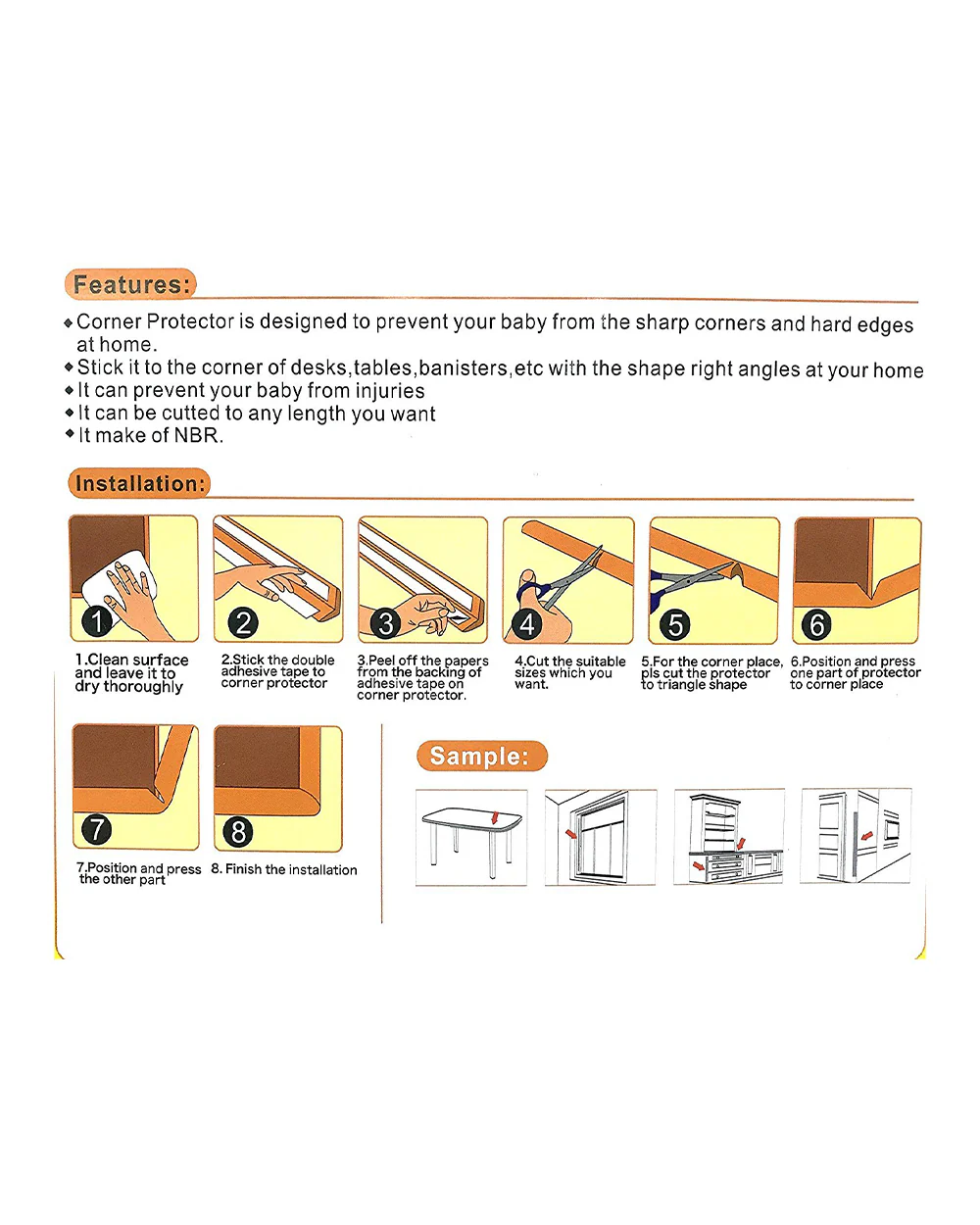 SYGA Edge Guard Strip-Cushion Corner Cover Tape-Foam-Infant Bump Protector-For Sharp Edges of Furniture & Corners-Brown - Image 2