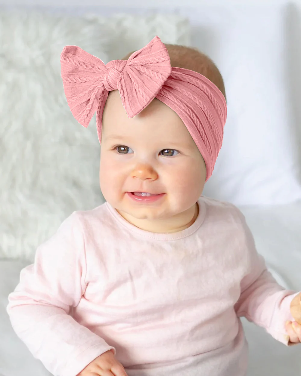 Syga Peach Pink Headband-Solid-Cotton Blend-For Infants - Image 4