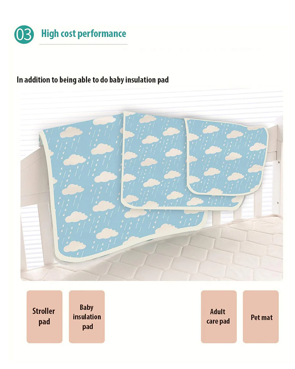 Syga Waterproof Diaper Changing Mat And Mattress Protector-Multilayer-Blue Cloud Design - Image 9