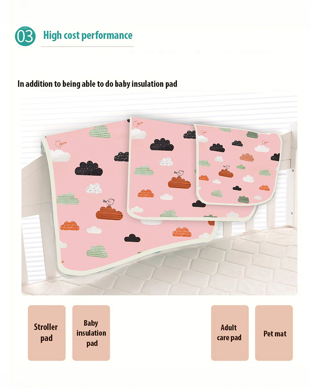 Syga Waterproof Diaper Changing Mat And Mattress Protector-Multilayer-Pink Cloud Design - Image 3